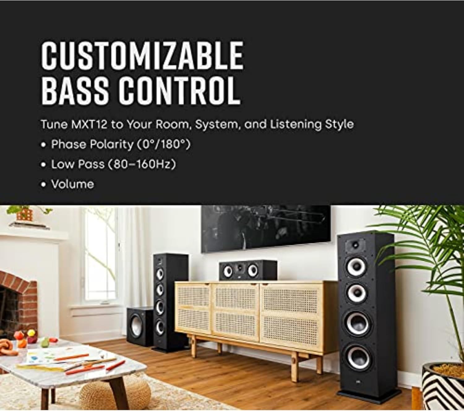 Polk Monitor XT12 Powered Sub - 12" Balanced Woofer & 100W Class A/B Amplifier, Low-Resonance MDF Cabinet & Removable Grille, Dolby Atmos & DTS:X Compatible, Home Theater Subwoofers, Midnight Black 12" Subwoofer (XT12) — photo 2