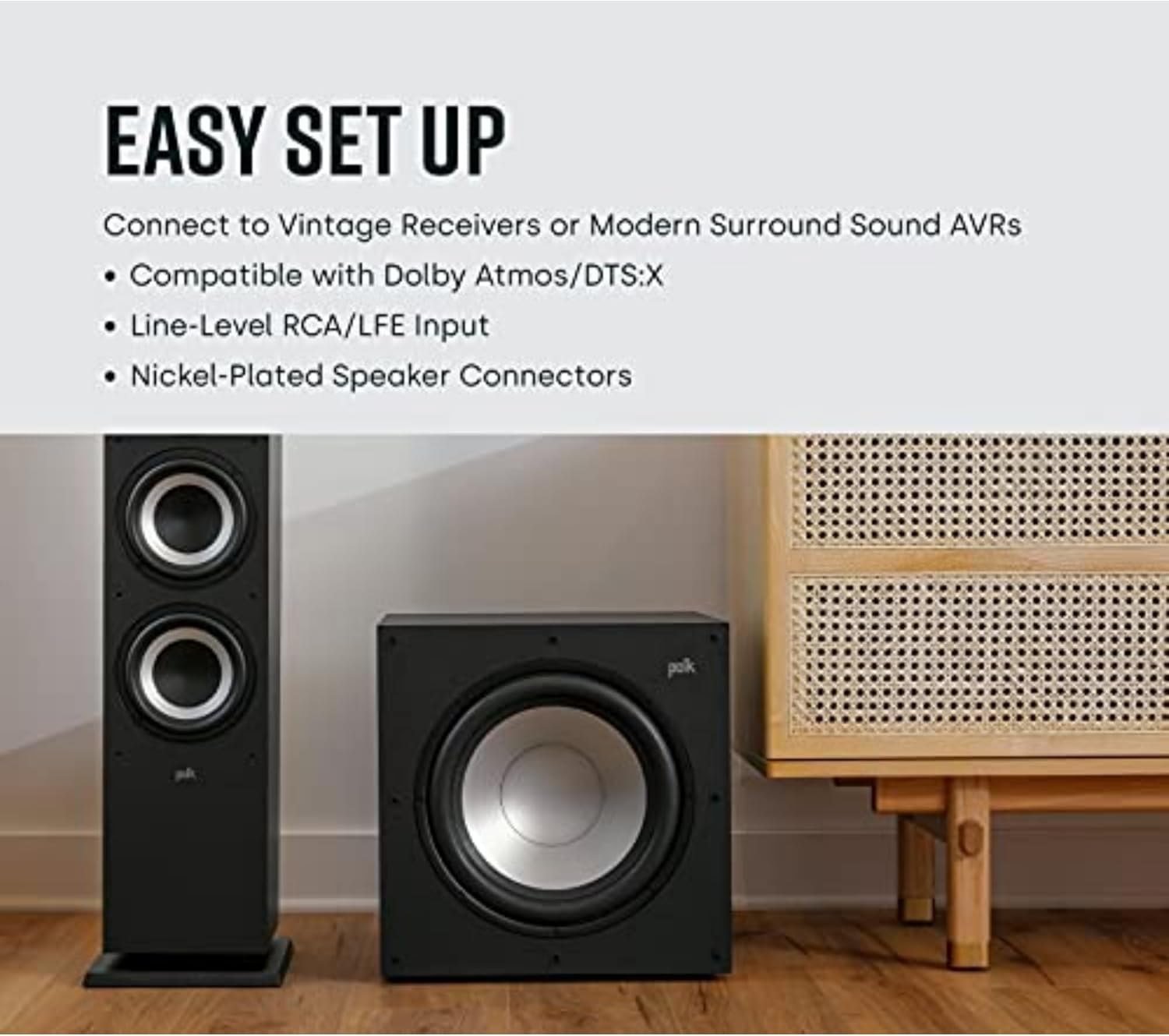 Polk Monitor XT12 Powered Sub - 12" Balanced Woofer & 100W Class A/B Amplifier, Low-Resonance MDF Cabinet & Removable Grille, Dolby Atmos & DTS:X Compatible, Home Theater Subwoofers, Midnight Black 12" Subwoofer (XT12) — photo 4