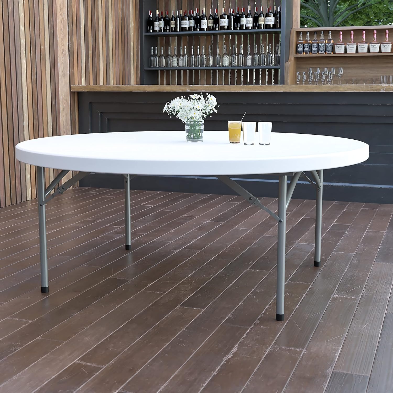 Flash Furniture Elon 6' Round All-Occasion Plastic Folding Event Table, Foldable Portable Banquet Table for Indoor/Outdoor Events, White 6 Foot