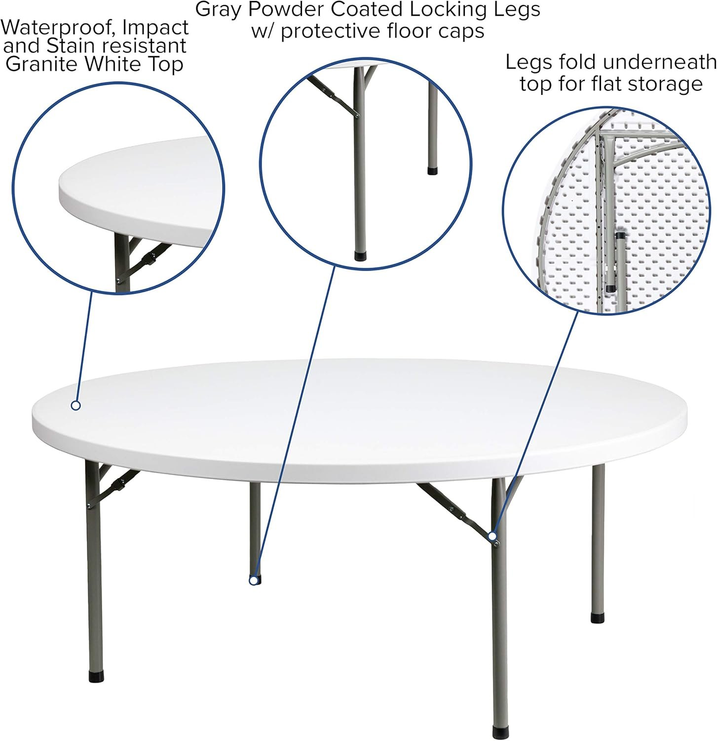 Flash Furniture Elon 6' Round All-Occasion Plastic Folding Event Table, Foldable Portable Banquet Table for Indoor/Outdoor Events, White 6 Foot — photo 3