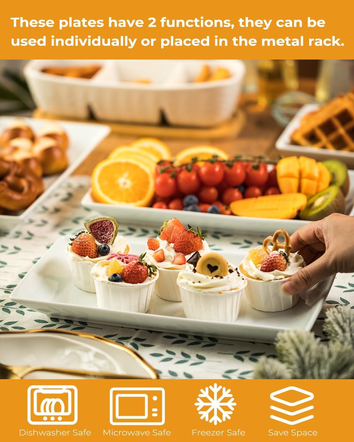 LAUCHUH 3 Tier Serving Tray, Porcelain Serving Platter Tier Serving Stand with Collapsible Sturdier Rack, Serving Trays and Platters Dessert Party Display Set for Valentine's Day, Gold, 12 Inch 12 Inch Gold — photo 3