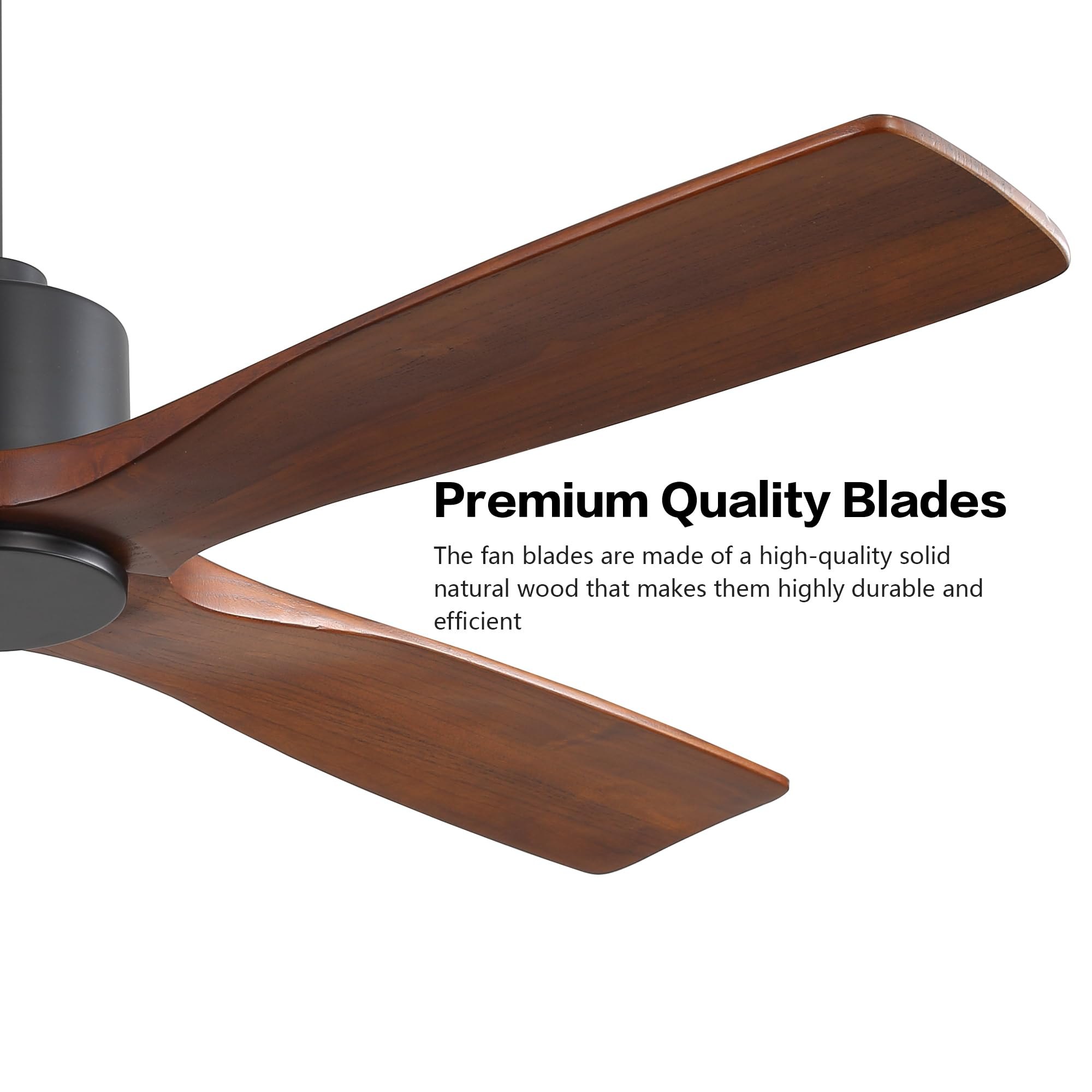 WINGBO 54 Inch DC Ceiling Fan without Lights, 4 Carved Solid Wood Blades, 6-Speed Noiseless Reversible DC Motor, Modern Ceiling Fan No Light with Remote, Black Finish with Walnut Blades, ETL Listed — photo 5