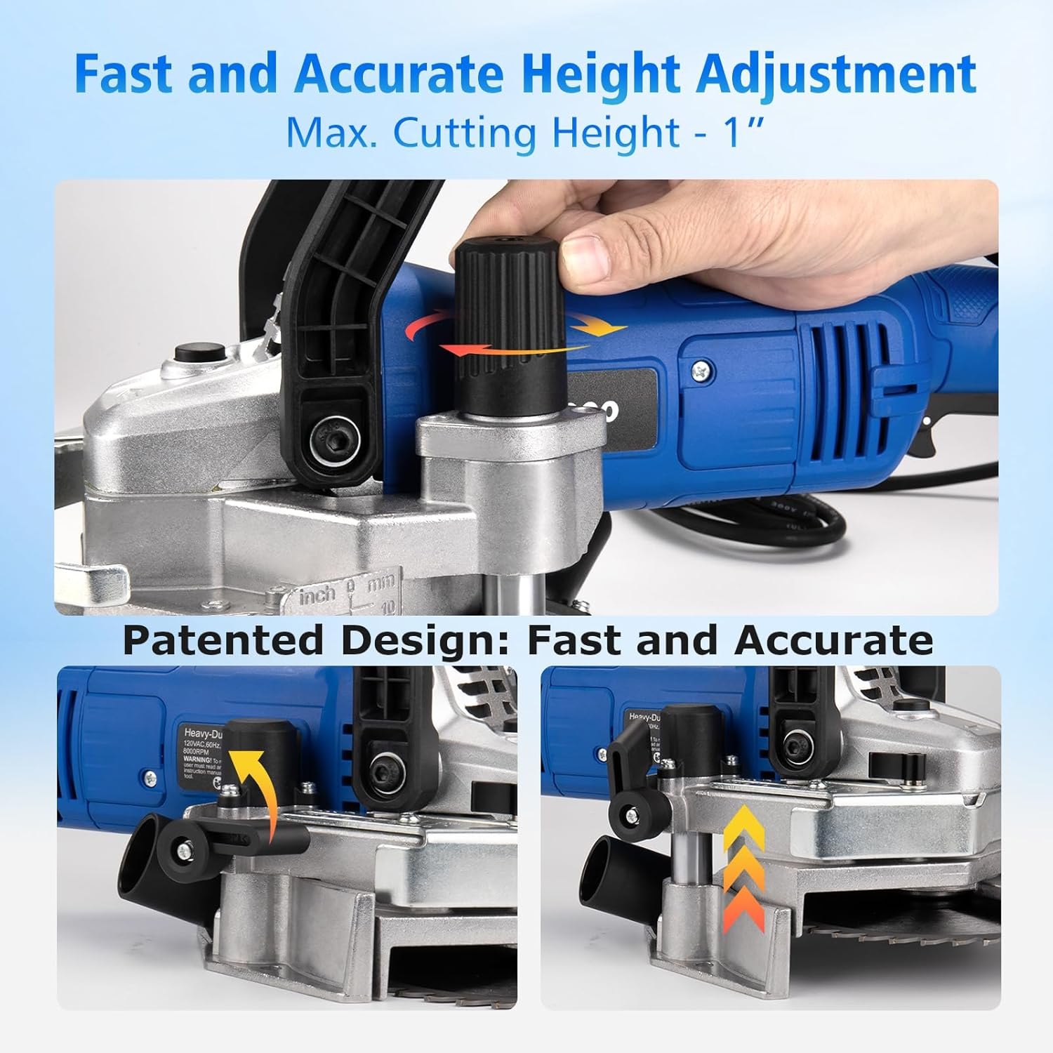 Heavy-Duty Undercut Saw Jamb Saw Kit 1800W 2.5HP 120V 60Hz, with Two 6.5" Alloy Blade (Wood) and One Diamond Blade (Tiles and Masonary), 13ft Cord, Model EUS1800 — photo 2