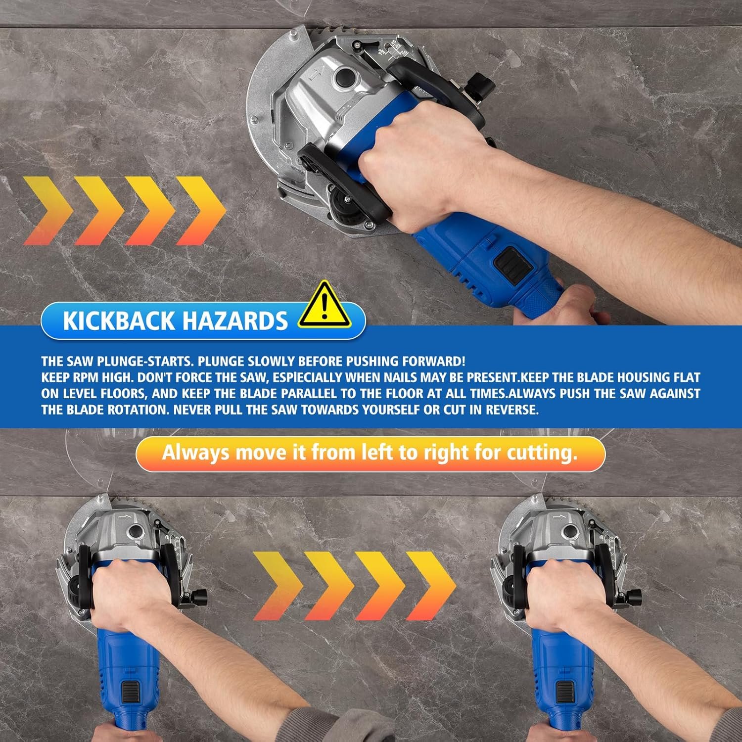 Heavy-Duty Undercut Saw Jamb Saw Kit 1800W 2.5HP 120V 60Hz, with Two 6.5" Alloy Blade (Wood) and One Diamond Blade (Tiles and Masonary), 13ft Cord, Model EUS1800 — photo 6