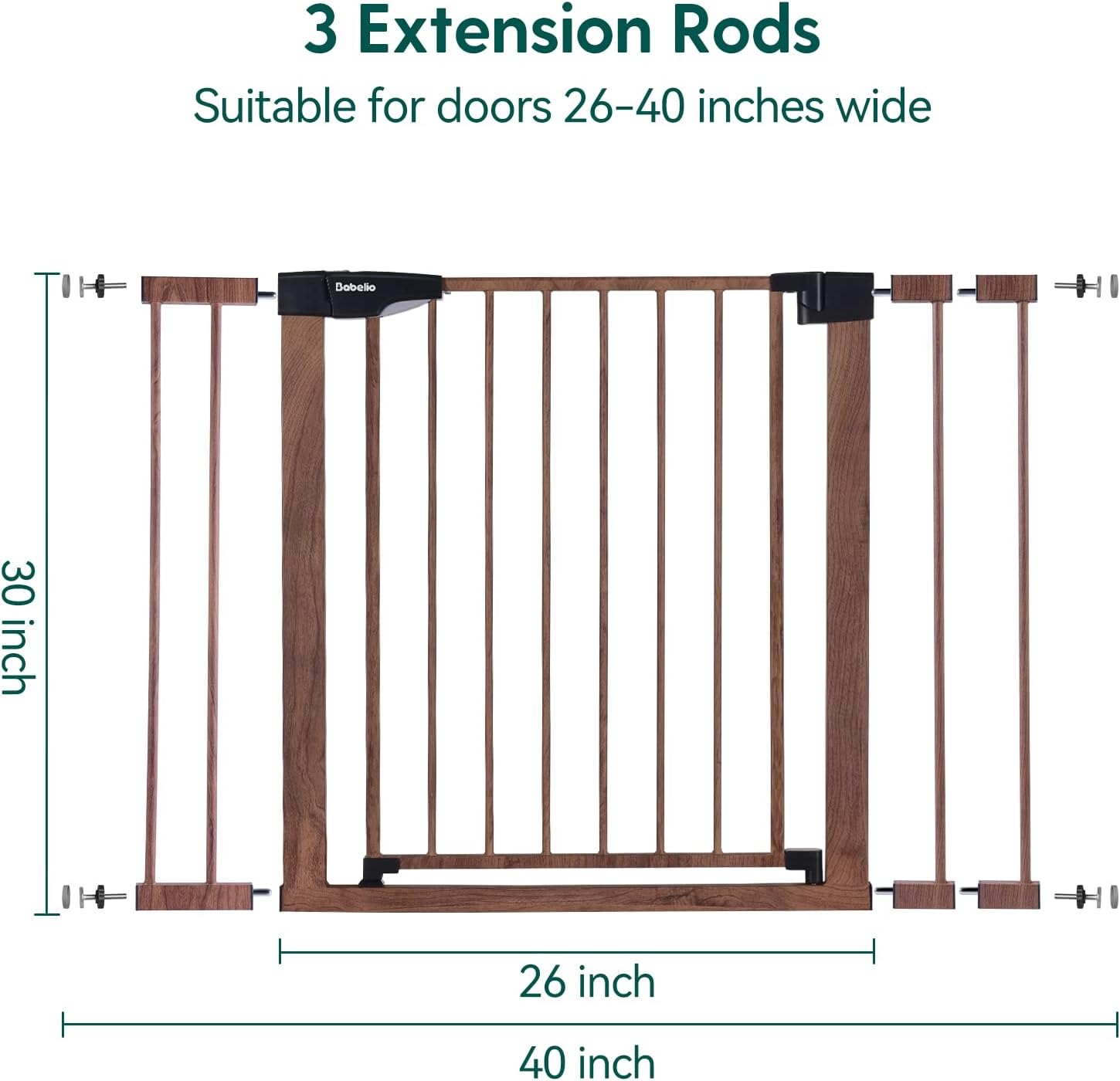 Mom's Choice Award Winner-BABELIO 26-40" Metal Baby Gate with Wood Pattern, PressGuard C5 Easy Install Pressure Mounted Dog Gate for Stairs and Doorways, with Wall Protectors and Extension Kits Wood Pattern 30"Tall 26"-40" Wide — photo 2