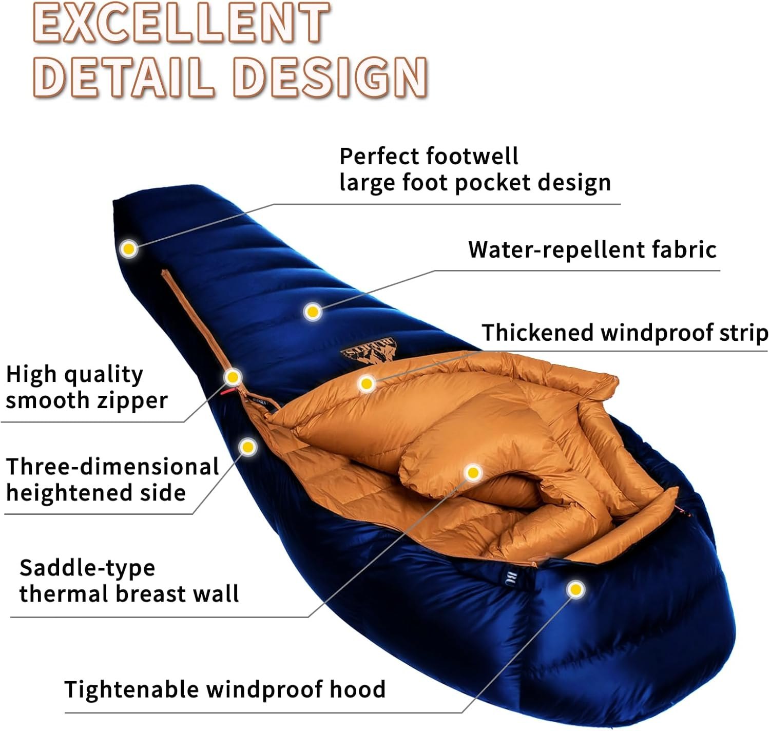 Down Backpacking Sleeping Bag 680FP. Cold Weather Sleeping Bag 0°F-32°F (Multiple Temperature Options), XL Large 4 Season Sleeping Bag for Adults Camping Hiking Mountaineering. -7 Degree Blue — photo 4