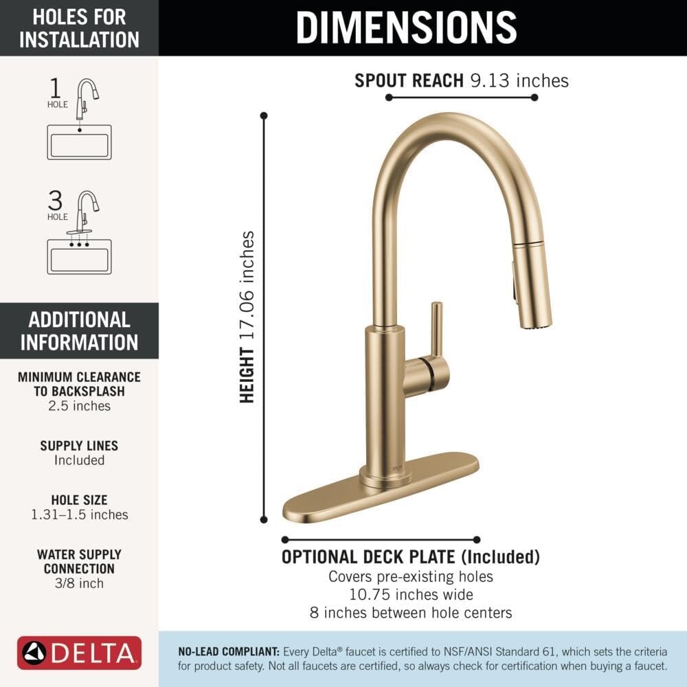 Delta Nicoli Brushed Gold Kitchen Faucet with Pull Down Sprayer, Modern Single Hole Kitchen Sink Faucet, Single Handle, Champagne Bronze 19867LF- CZ PM — photo 3