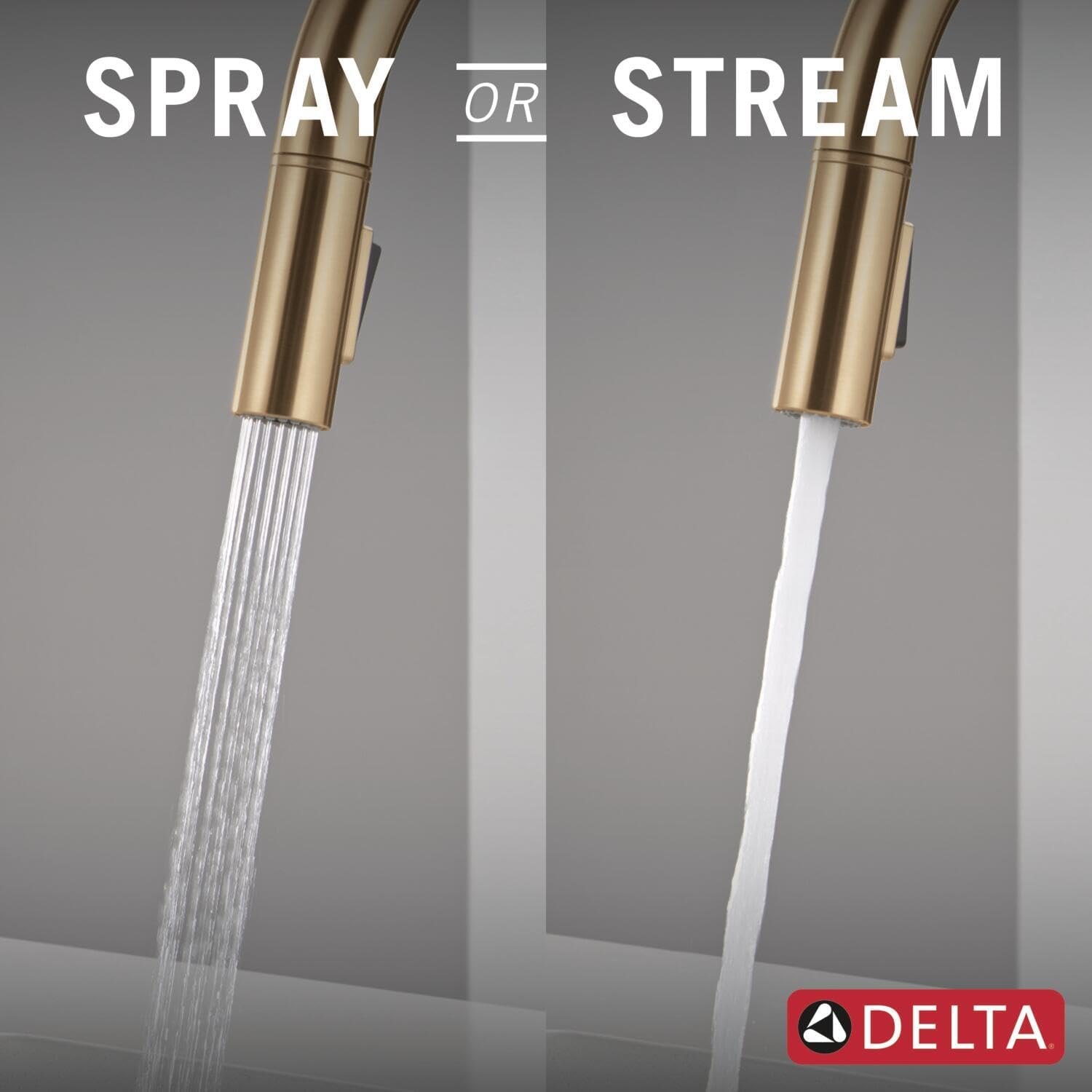Delta Nicoli Brushed Gold Kitchen Faucet with Pull Down Sprayer, Modern Single Hole Kitchen Sink Faucet, Single Handle, Champagne Bronze 19867LF- CZ PM — photo 6