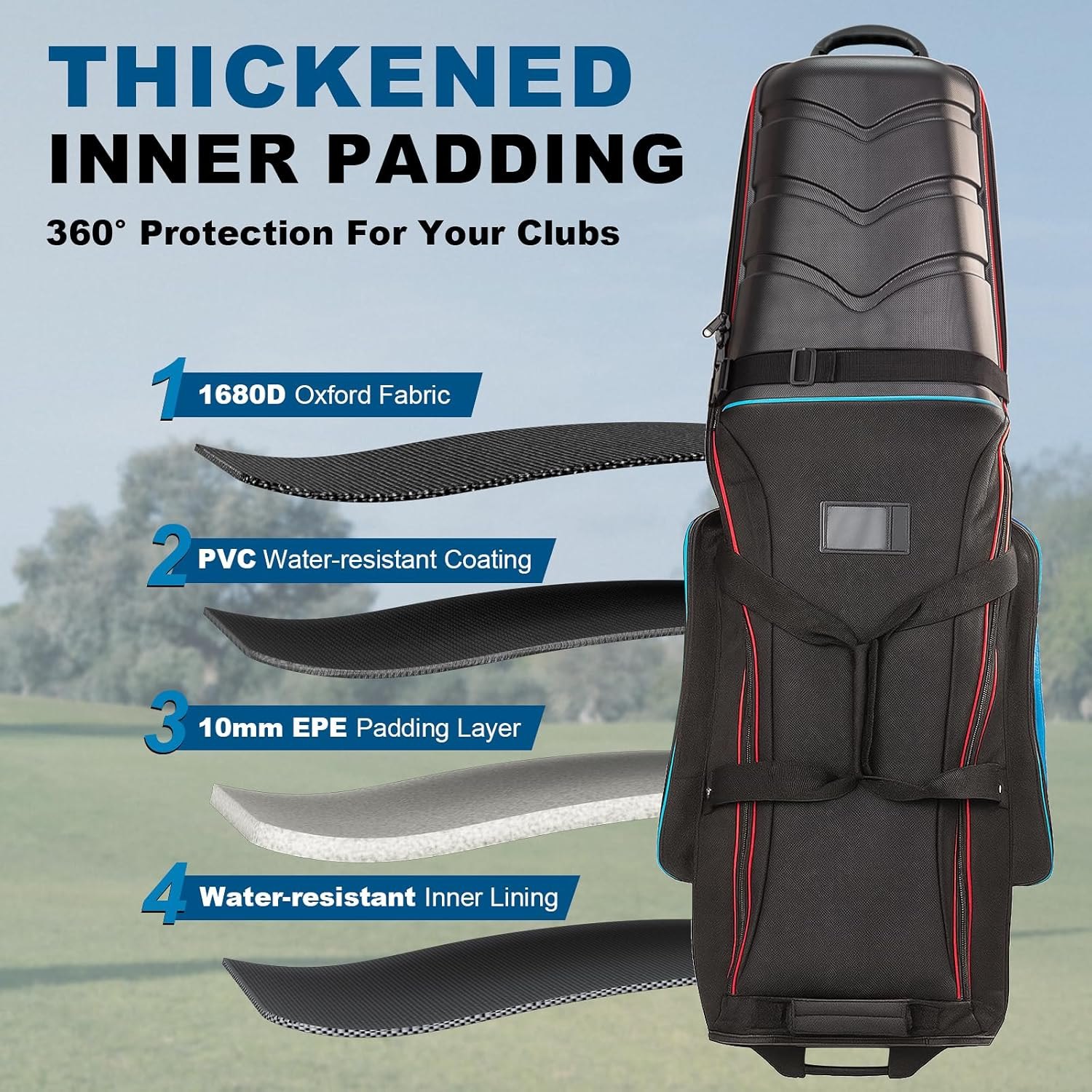 Golf Travel Bags for Airlines with Hard Case Top & Wheels, Hard Shell Top Protect Golf Club, Made of 1680D Heavy Duty Oxford, Internal Strap for Fixing, Lightweight and Easy to Maneuver Aeroabyss — photo 2