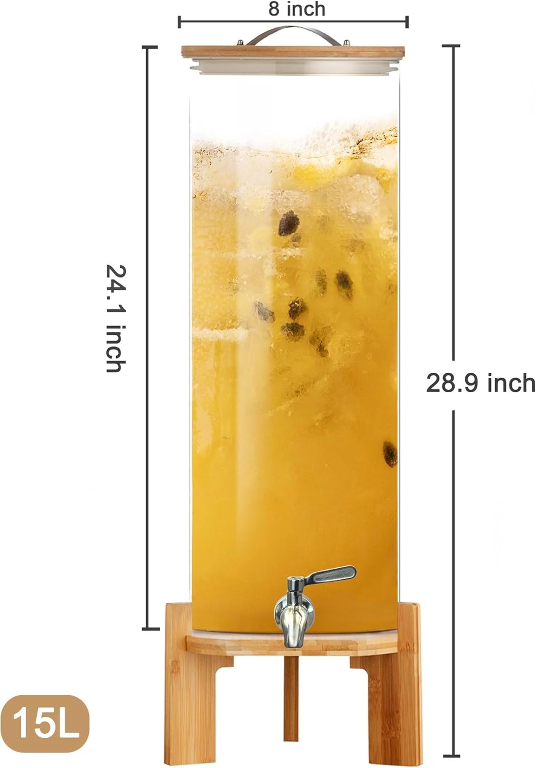 Beverage Dispenser, 4Gallon Glass Drink Dispenser with Stand, Stainless Steel Spigot, Ideal for Parties, Bars, Restaurants (15L/4 Gallon) PM — photo 3