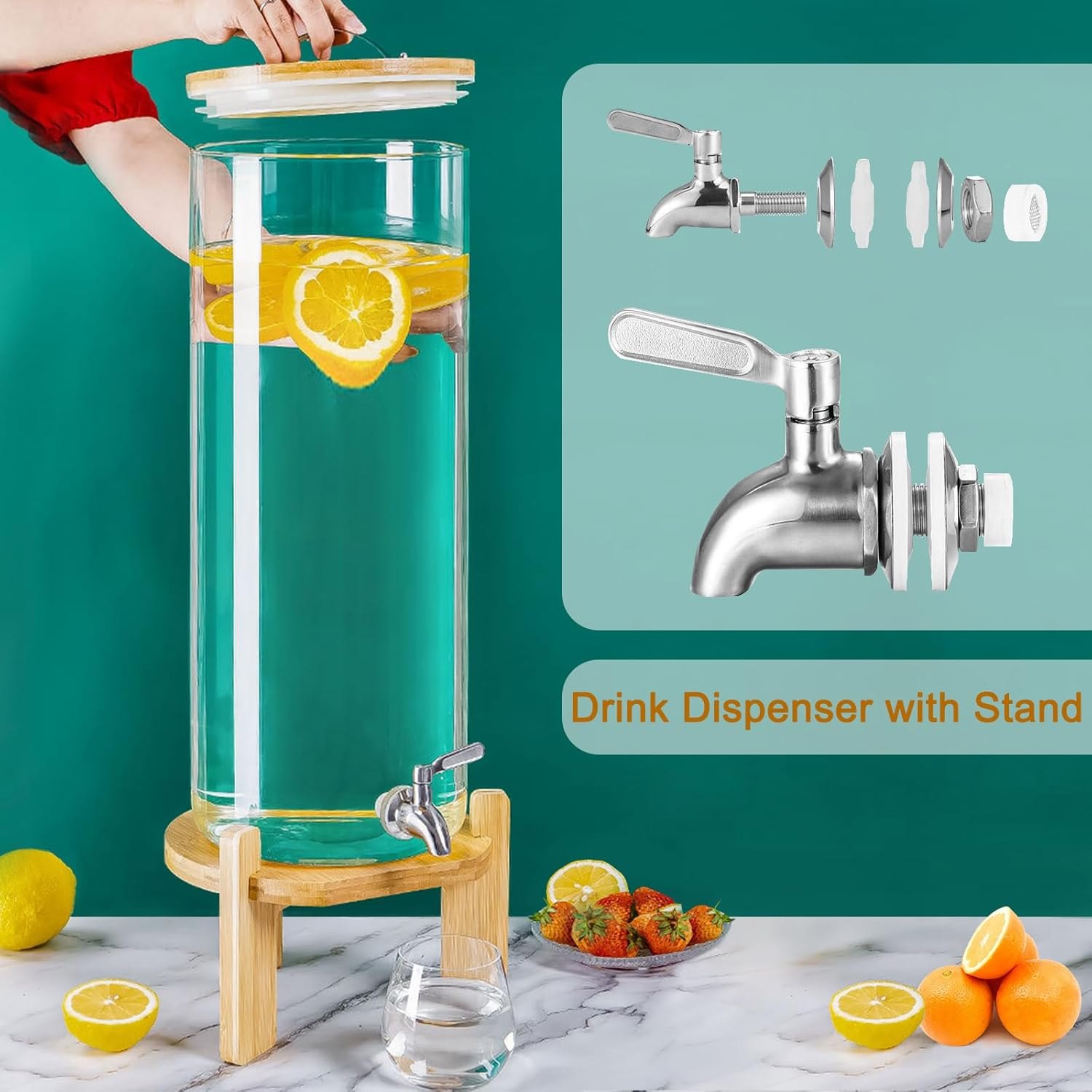 Beverage Dispenser, 4Gallon Glass Drink Dispenser with Stand, Stainless Steel Spigot, Ideal for Parties, Bars, Restaurants (15L/4 Gallon) PM — photo 4