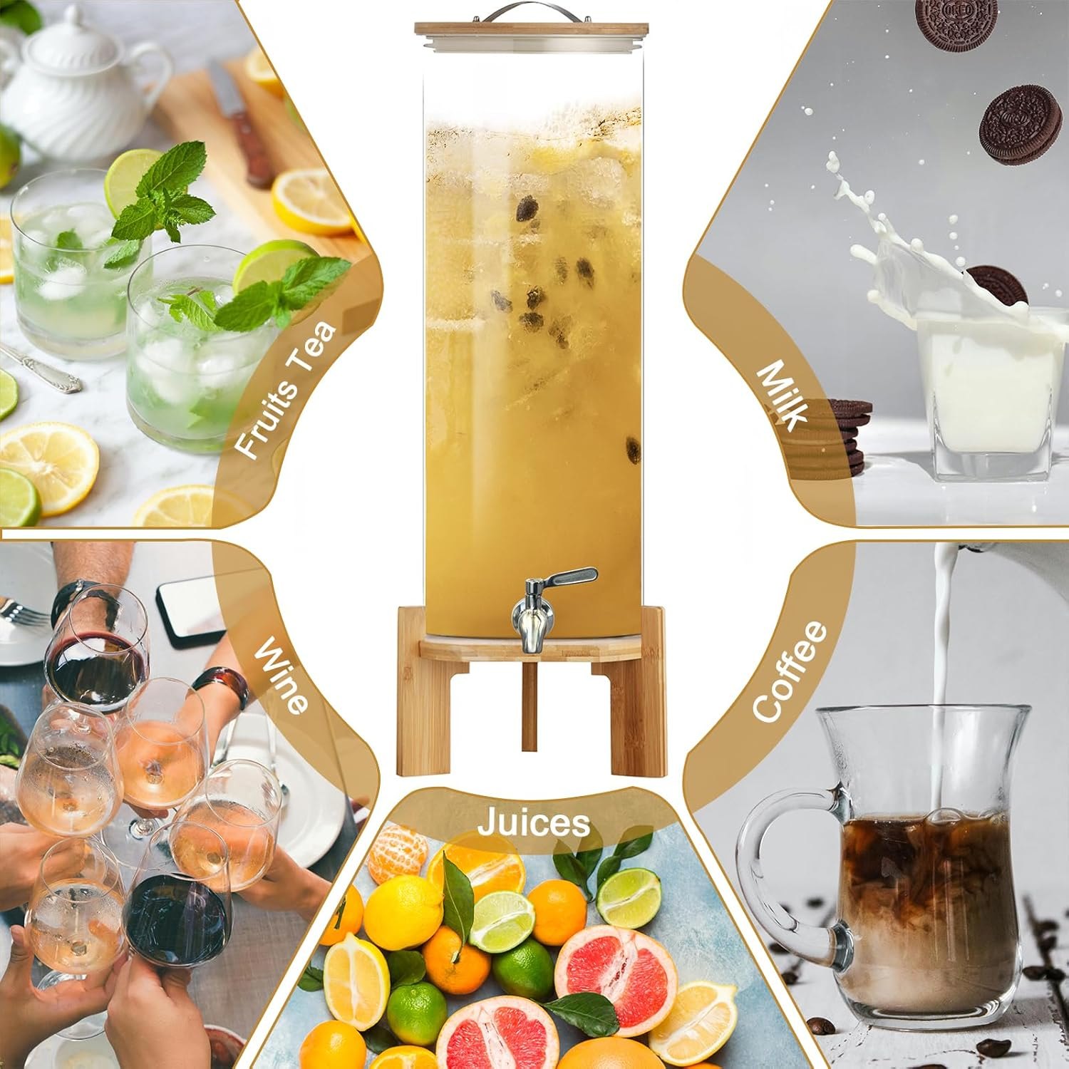 Beverage Dispenser, 4Gallon Glass Drink Dispenser with Stand, Stainless Steel Spigot, Ideal for Parties, Bars, Restaurants (15L/4 Gallon) PM — photo 6