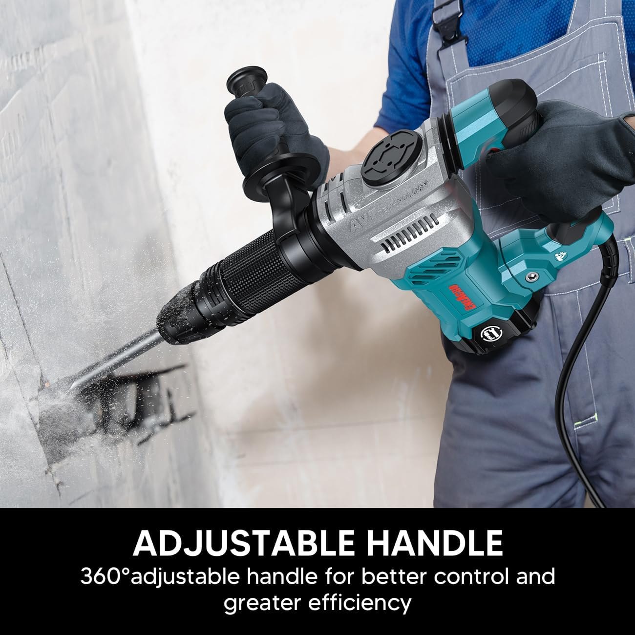 ENEACRO SDS-Max Demolition Jack Hammer for Concrete, Lightweight 11 Amp Electric Demo Chipping Hammer?Aluminum Alloy Shell, Vibration Control, Includes Grease, Tool Bag and Chisels — photo 4