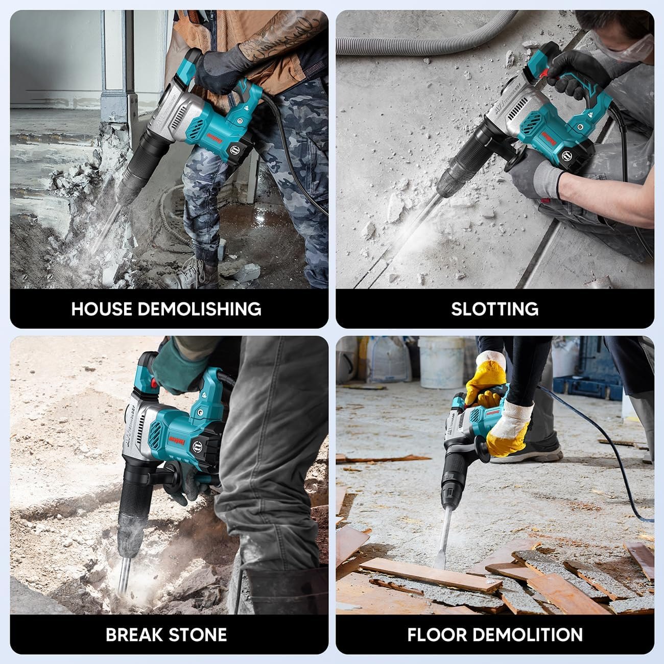 ENEACRO SDS-Max Demolition Jack Hammer for Concrete, Lightweight 11 Amp Electric Demo Chipping Hammer?Aluminum Alloy Shell, Vibration Control, Includes Grease, Tool Bag and Chisels — photo 6