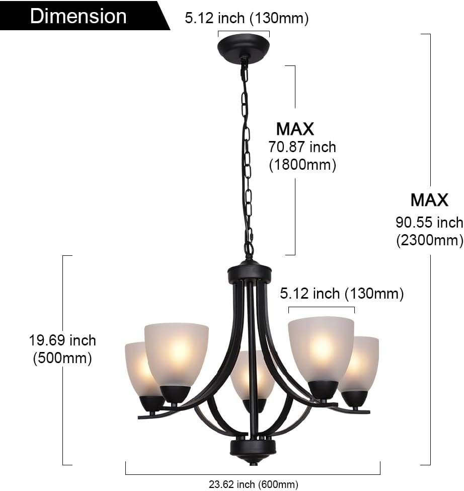 VINLUZ 5 Light Shaded Contemporary Chandeliers with Alabaster Glass Black Rustic Light Fixtures Ceiling Hanging Mid Century Modern Pendant Lighting for Dining Room Foyer Bedroom Living Room black 5 light 5 light PM
