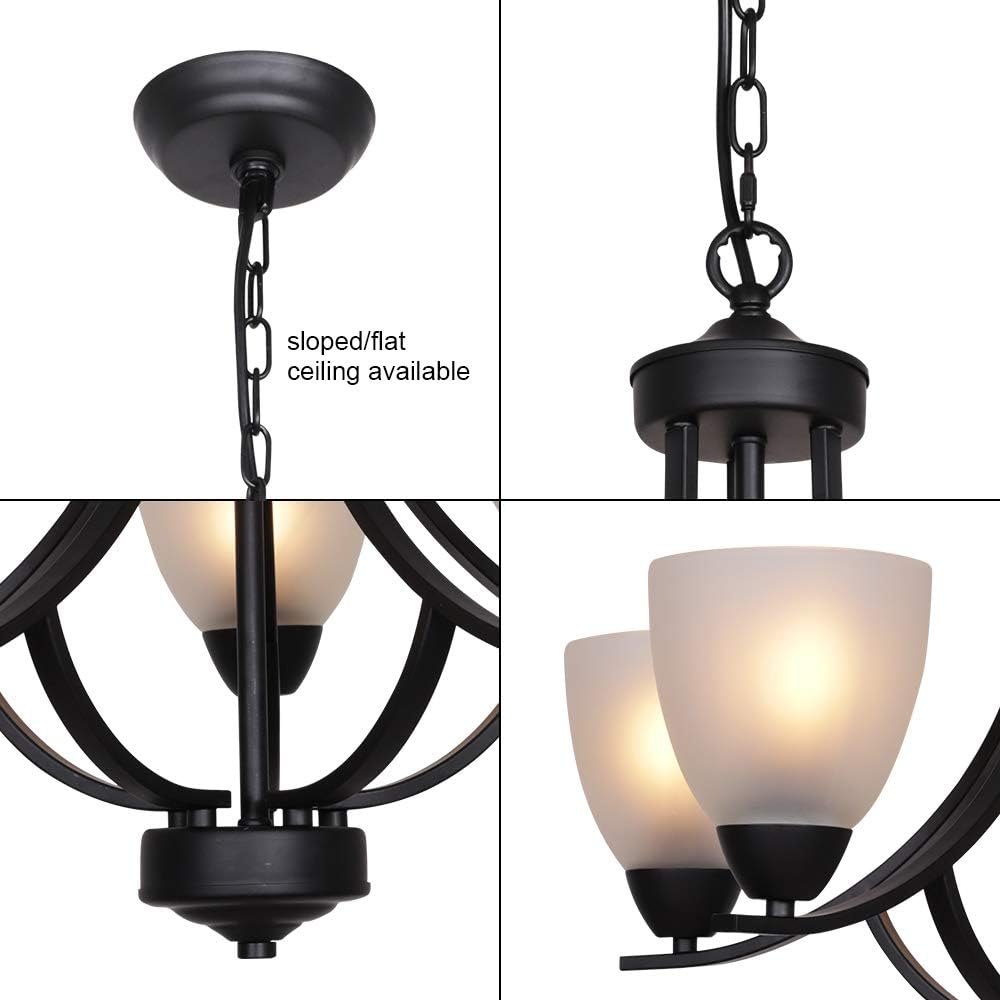 VINLUZ 5 Light Shaded Contemporary Chandeliers with Alabaster Glass Black Rustic Light Fixtures Ceiling Hanging Mid Century Modern Pendant Lighting for Dining Room Foyer Bedroom Living Room black 5 light 5 light PM — photo 5