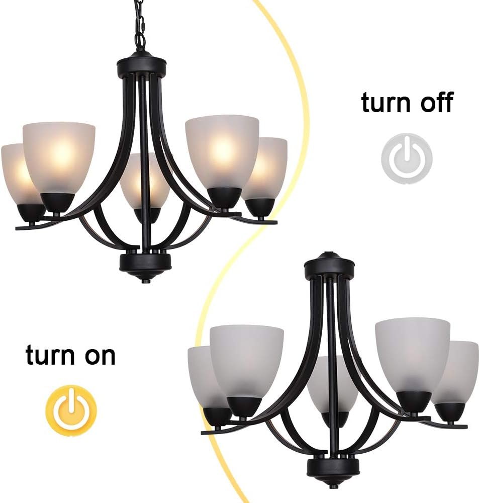 VINLUZ 5 Light Shaded Contemporary Chandeliers with Alabaster Glass Black Rustic Light Fixtures Ceiling Hanging Mid Century Modern Pendant Lighting for Dining Room Foyer Bedroom Living Room black 5 light 5 light PM — photo 6