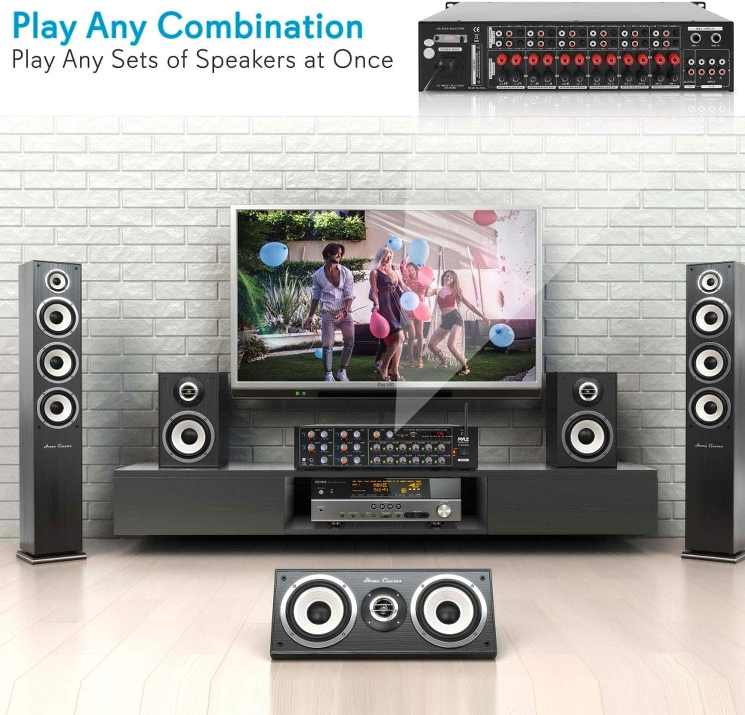 Pyle 12 Channel Power Amplifier w Bluetooth Wireless- 600W Max Power Rack Mount Amplifier with Multi-Zone Sound Mixer–RCA, USB and AUX inputs-Great for Restaurant, Theater, Studio or Stage- PT12050CH — photo 3