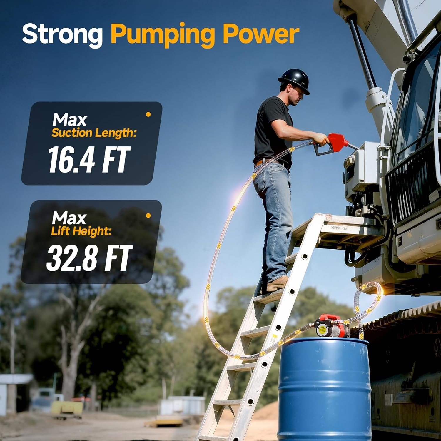 Fuel Transfer Pump Battery Powered, 12GPM Electric Pump Kit with 21V 4.0Ah Battery & Charger, Portable Cordless Pump with Auto-off Nozzle & 2x 6.6FT Hoses for Diesel Kerosene Transfer one-battery — photo 4