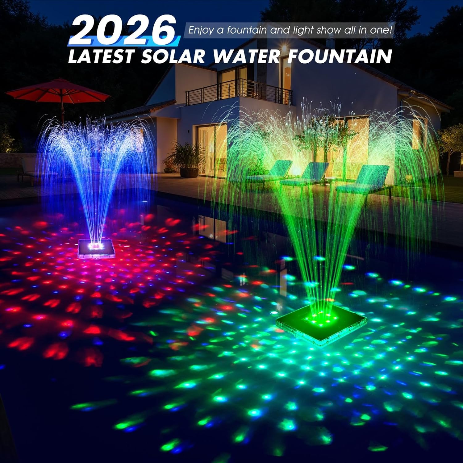 Upgraded Solar Pool Fountain with Lights,9.5'' Large Solar Floating Pool Fountain with Anchor, Above Ground Pool Water Fountains Pump,Swimming Pool Fountains for Inground Pool Blue-1PC — photo 6