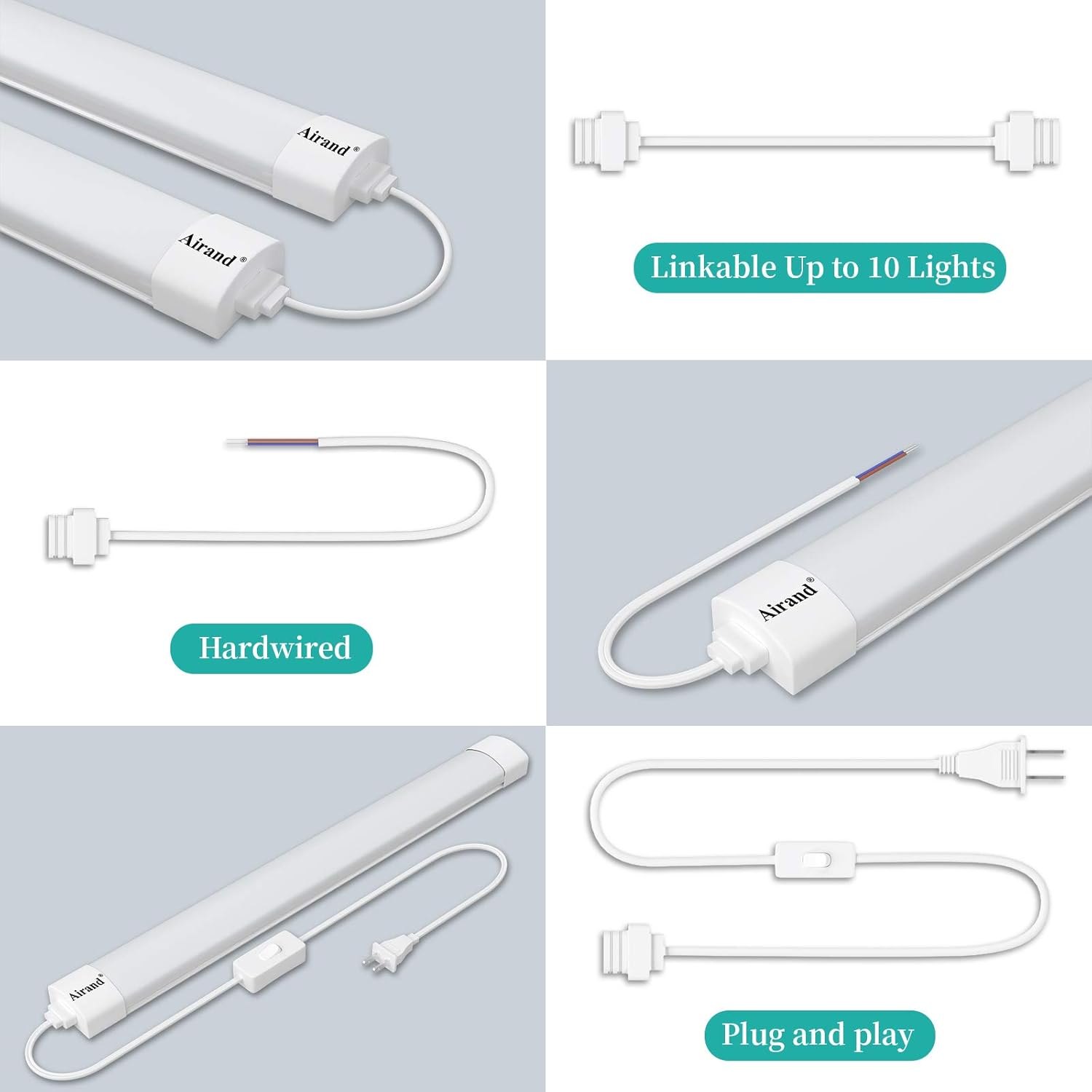 Airand LED Ceiling Light Fixture 4FT, LED Shop Light Fixture 5000K, IP66 Waterproof LED Garage Light Closet Light Under Cabinet Light, 36W 3600 LUX LED Tube Shop Light Work Light for Shop,Hallway — photo 5