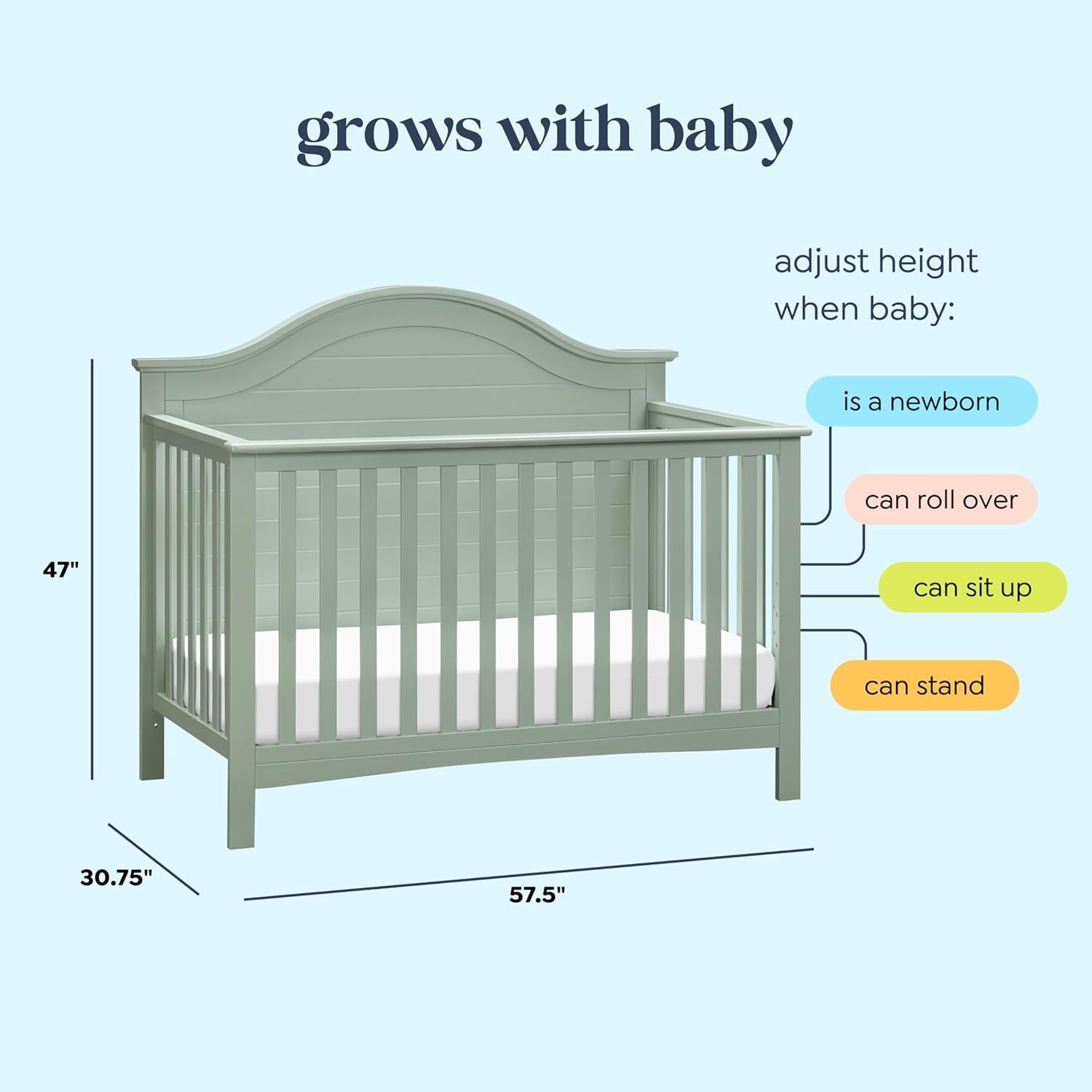 Carter's by Davinci Nolan 4-in-1 Convertible Crib in Light Sage, Greenguard Gold Certified — photo 2