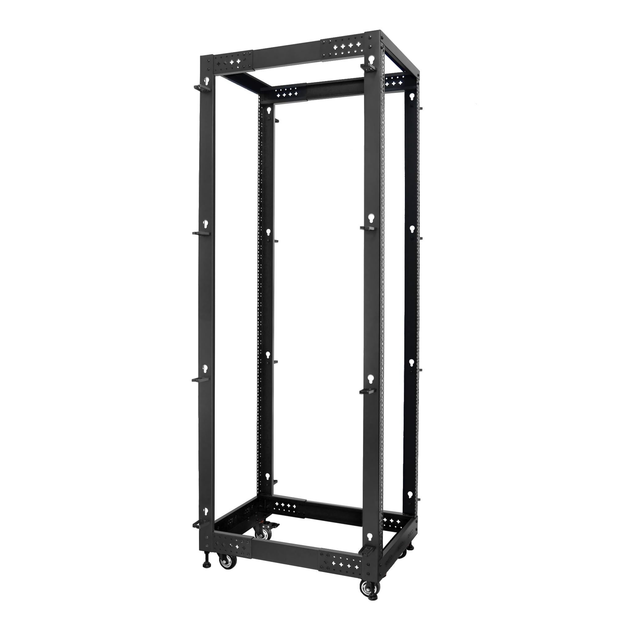 RIVECO 19” Adjustable Depth 42U Server Rack 4 Post Rack with Load-Bearing Casters Support Up to 1700LBS for Networking Equipment Black PM