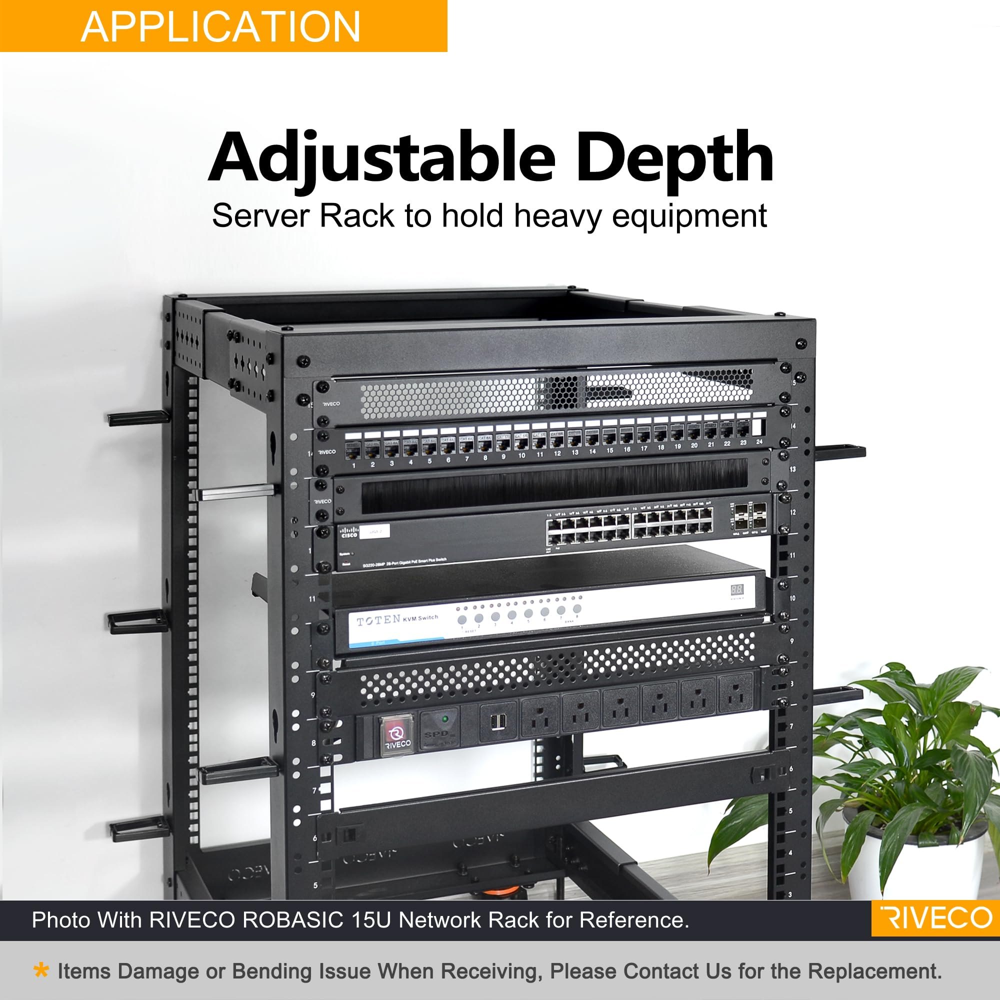 RIVECO 19” Adjustable Depth 42U Server Rack 4 Post Rack with Load-Bearing Casters Support Up to 1700LBS for Networking Equipment Black PM — photo 6
