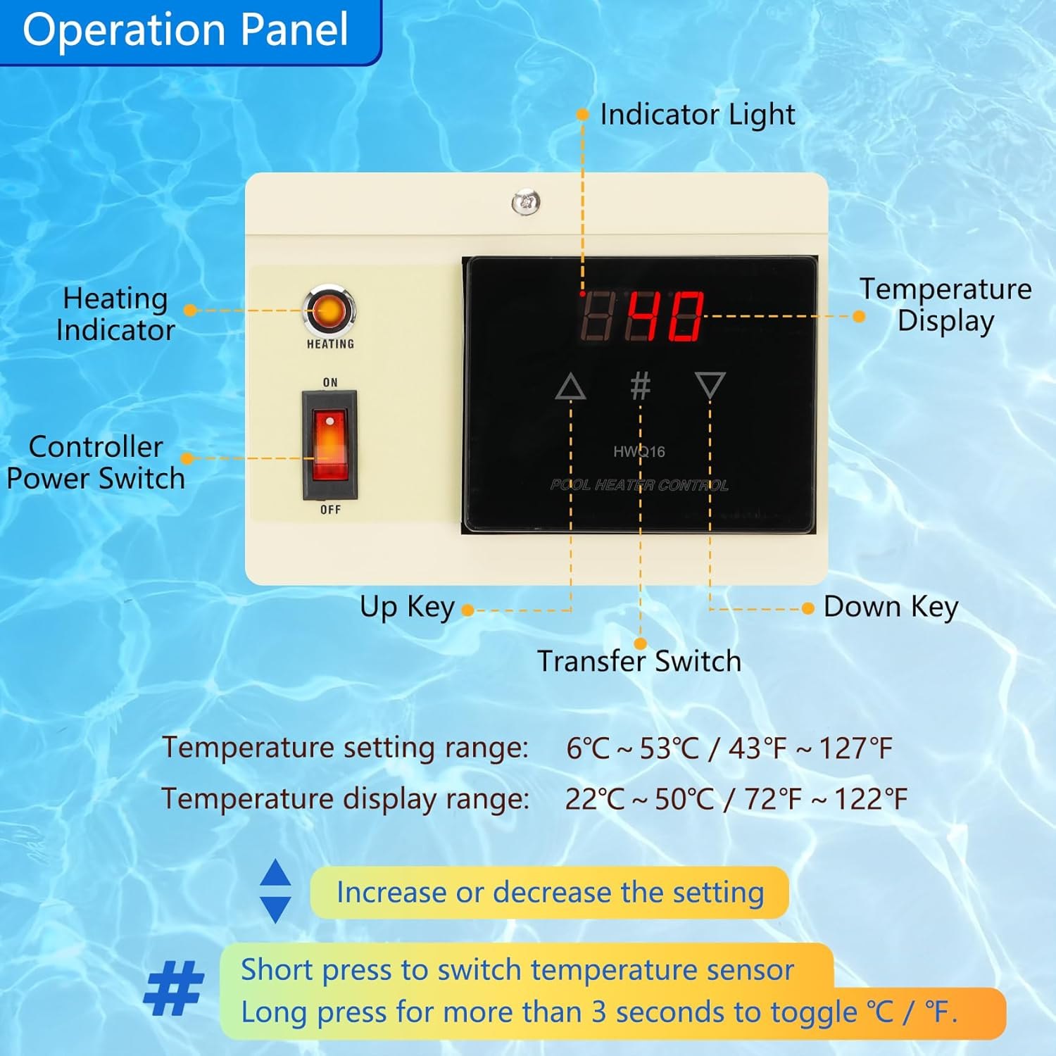 11KW 240V Pool Heater for Above Ground Pool, Electric Swimming Pool Heater with Touchscreeen, Hot Tub Thermostat for Spa, Bathtub, Above Inground Pool, 1500 Gallons (11KW) PM — photo 2