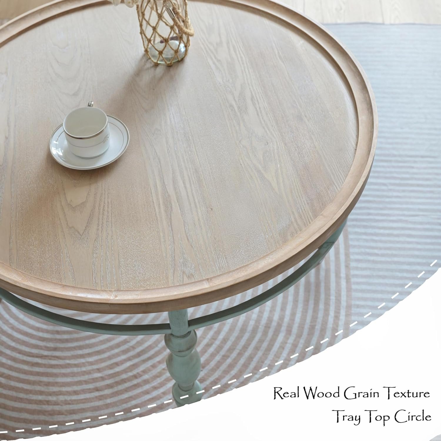 Rustic Farmhouse Round Coffee Table, French Country Vintage Center Table,?31.5'' x18.9''H Rustic Solid Wood with Vintage Iron Legs, for Living Room, Bedroom,Dinning Room,Nature White Nature Large — photo 3