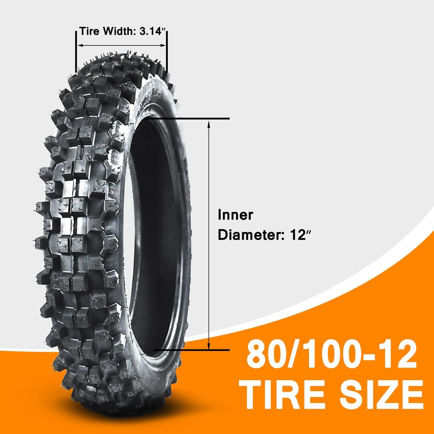 Rear 80/100-12 3.00-12 Front 60/100-14 2.50-14 Tire and Inner Tube for 110cc 125cc CRF70 CRF110 KLX110 TTR90 PW80 RM60 RM65 TaoTao DB14 SSR Apollo Coolster Dirt Pit Bike Motorcycle Heavy Duty PM — photo 2