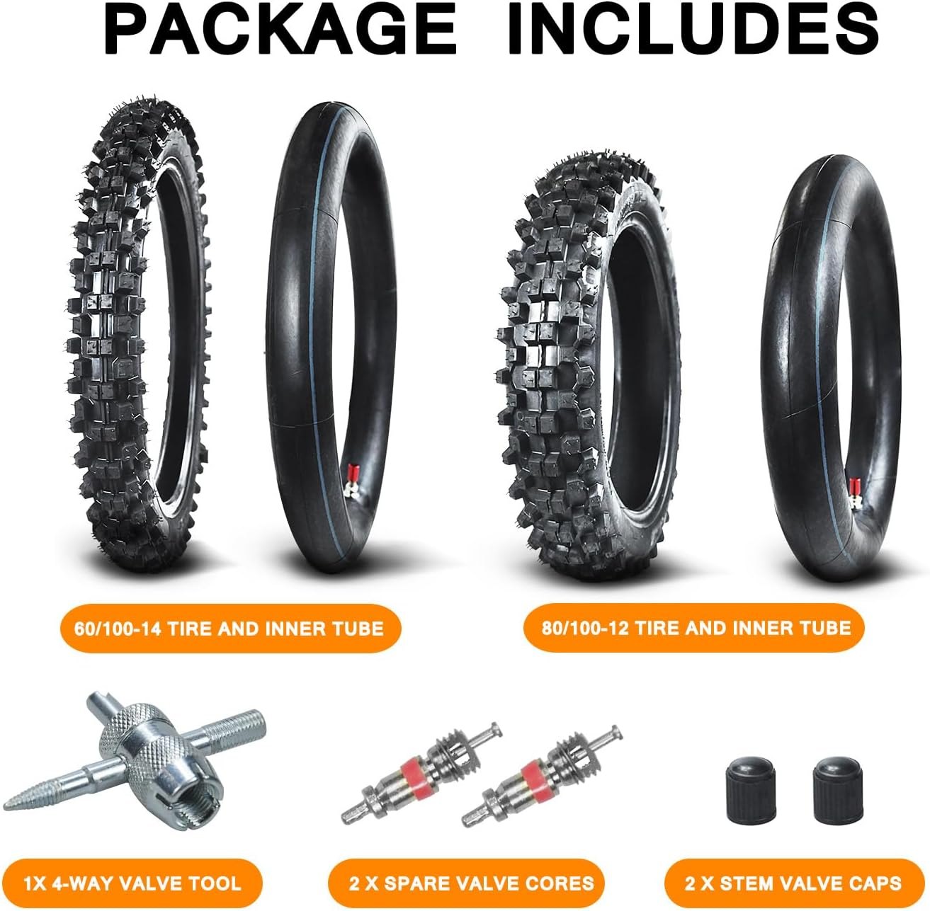 Rear 80/100-12 3.00-12 Front 60/100-14 2.50-14 Tire and Inner Tube for 110cc 125cc CRF70 CRF110 KLX110 TTR90 PW80 RM60 RM65 TaoTao DB14 SSR Apollo Coolster Dirt Pit Bike Motorcycle Heavy Duty PM — photo 6