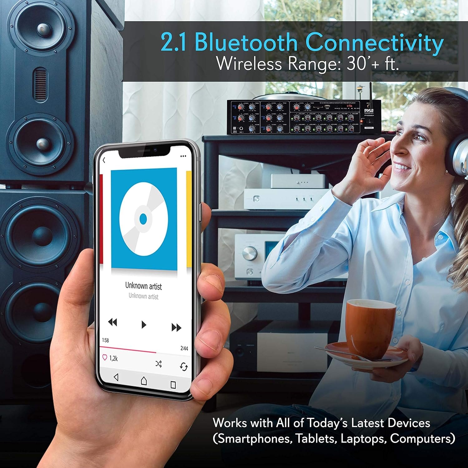 Pyle 12-Channel Wireless Bluetooth Power Amplifier - 6000 Watts Maximum Power Output, Multi-Zone Audio Source Mixer Receiver with USB, SD, AUX Inputs, and Digital LED Display Panel - PT12050CH.5 — photo 6