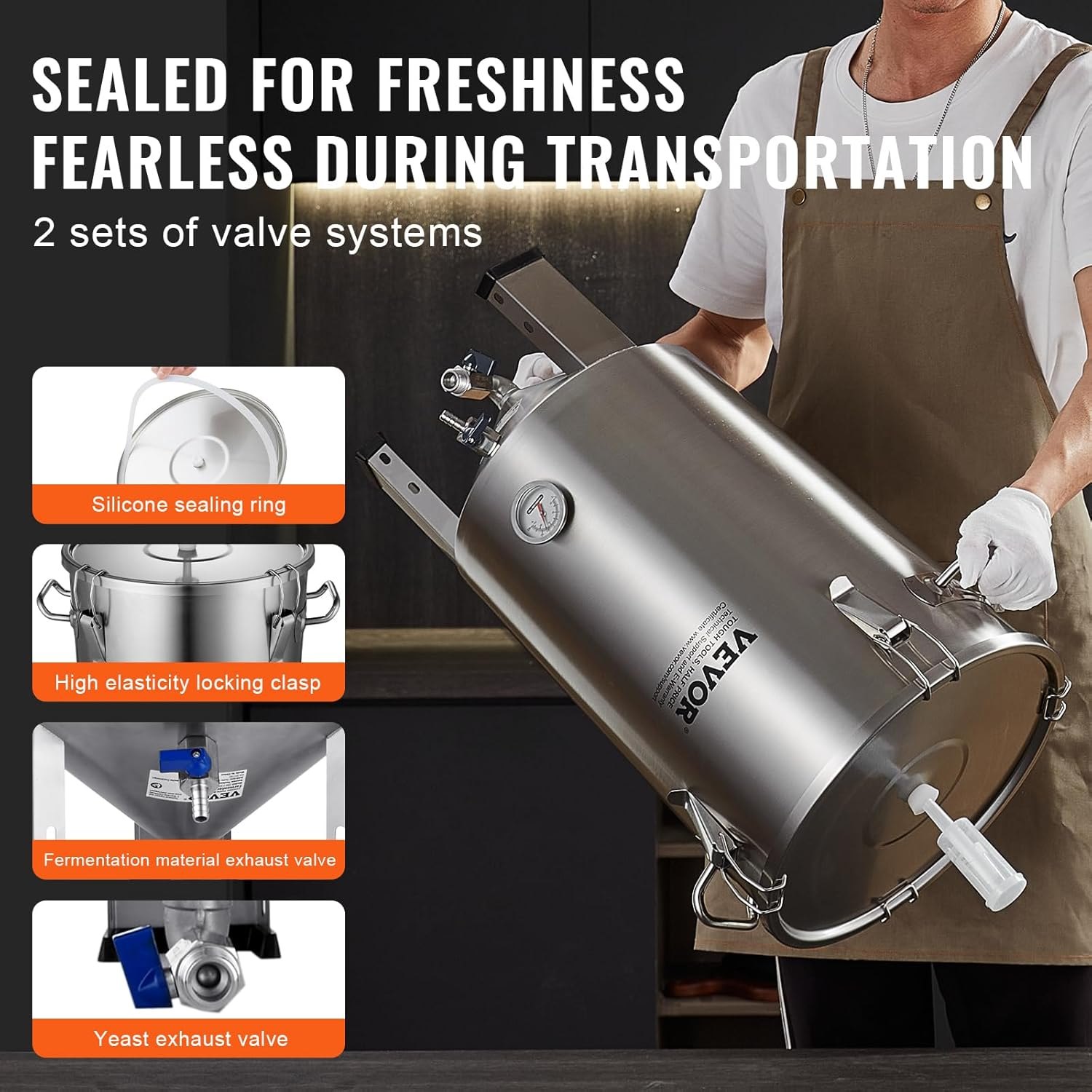 VEVOR Fermentation tank 8 Gallon Stainless Steel Beer Brew Fermentor Brew Bucket Fermentor for Home Brewing with Conical Base Brewing Equipment 8 Gal-Fermenter1.0 — photo 2
