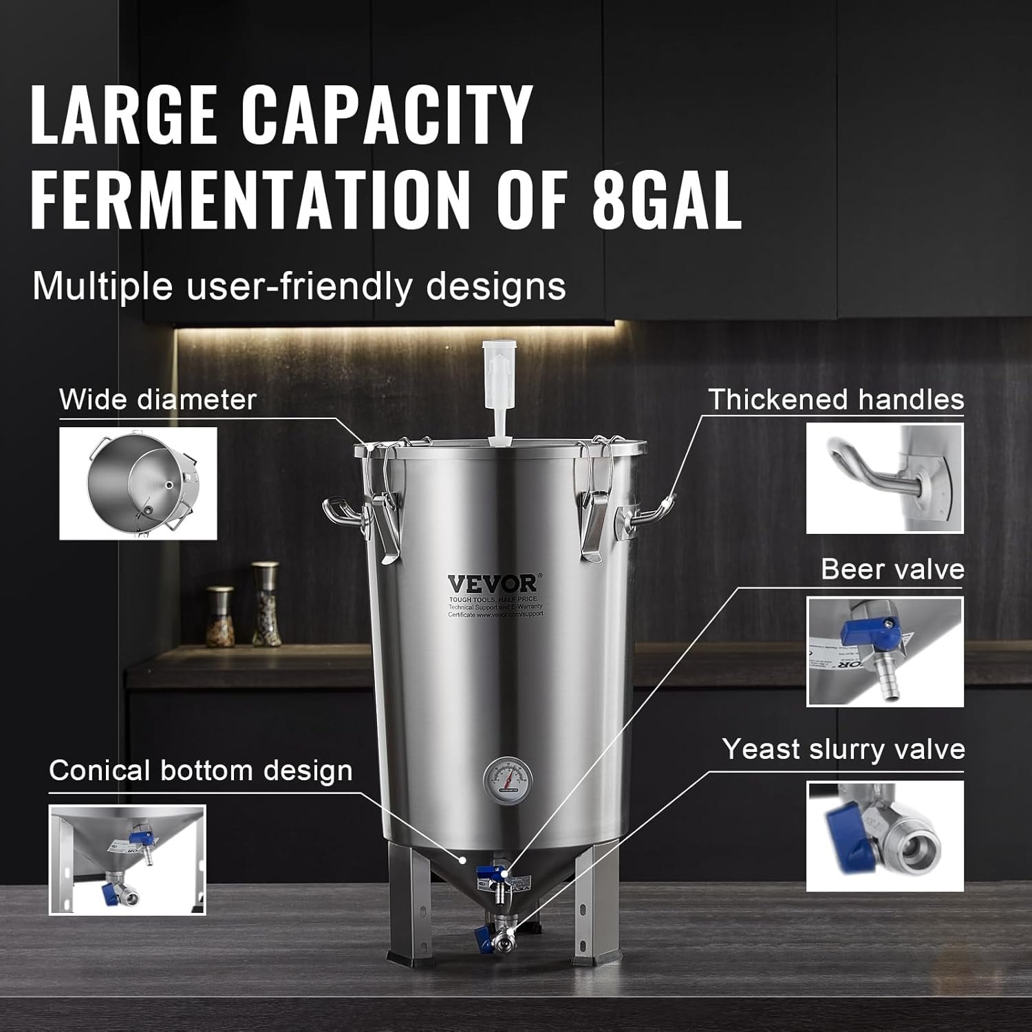 VEVOR Fermentation tank 8 Gallon Stainless Steel Beer Brew Fermentor Brew Bucket Fermentor for Home Brewing with Conical Base Brewing Equipment 8 Gal-Fermenter1.0 — photo 5