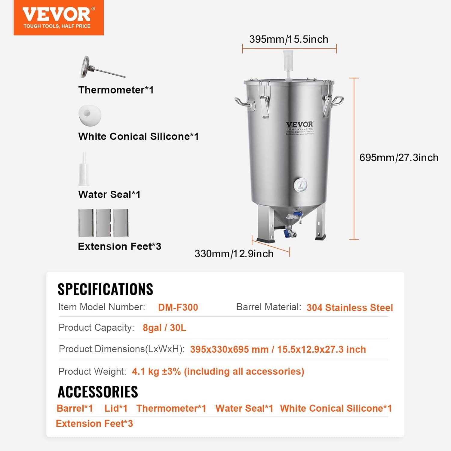 VEVOR Fermentation tank 8 Gallon Stainless Steel Beer Brew Fermentor Brew Bucket Fermentor for Home Brewing with Conical Base Brewing Equipment 8 Gal-Fermenter1.0 — photo 6