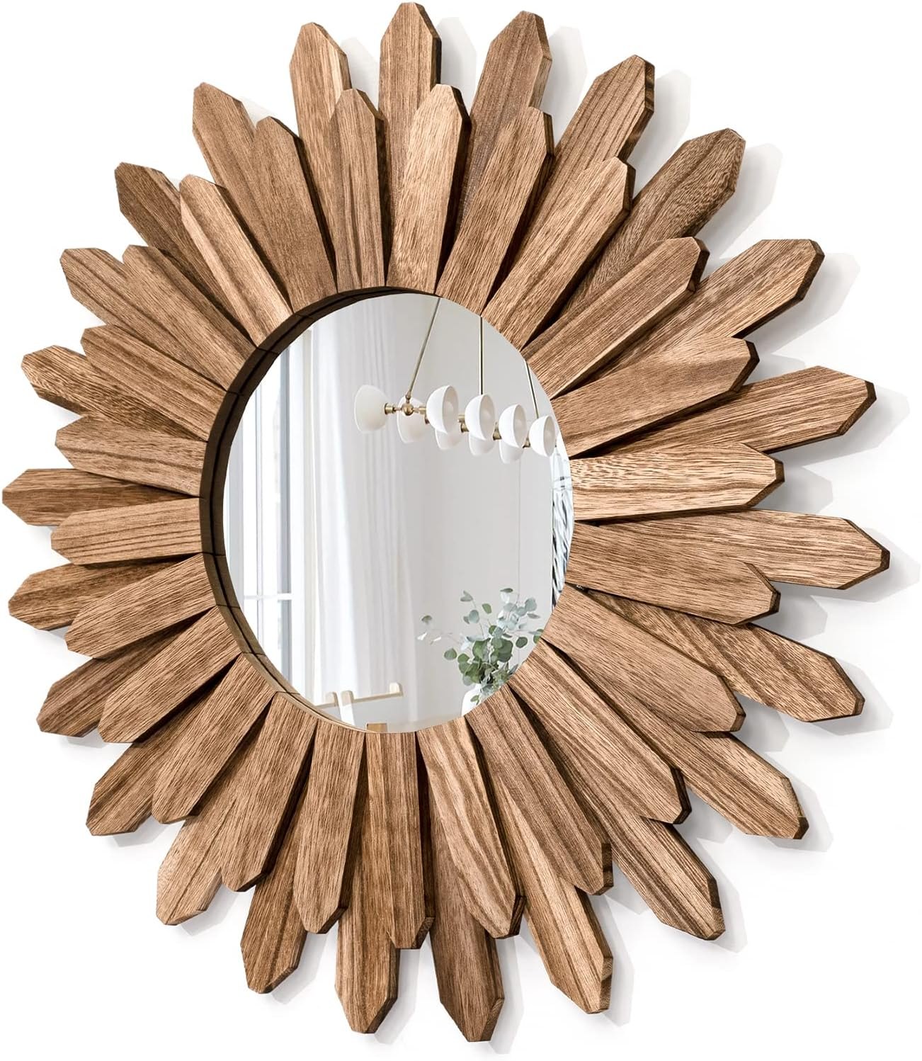 Honiway Mirror Wall Decor 21 inch Rustic Wood Boho Aesthetic Mirror for Room & Home Decor Farmhouse Wall Decor at Living Room Bedroom Carbonized Black Carbonized Black 21"L x 21"W