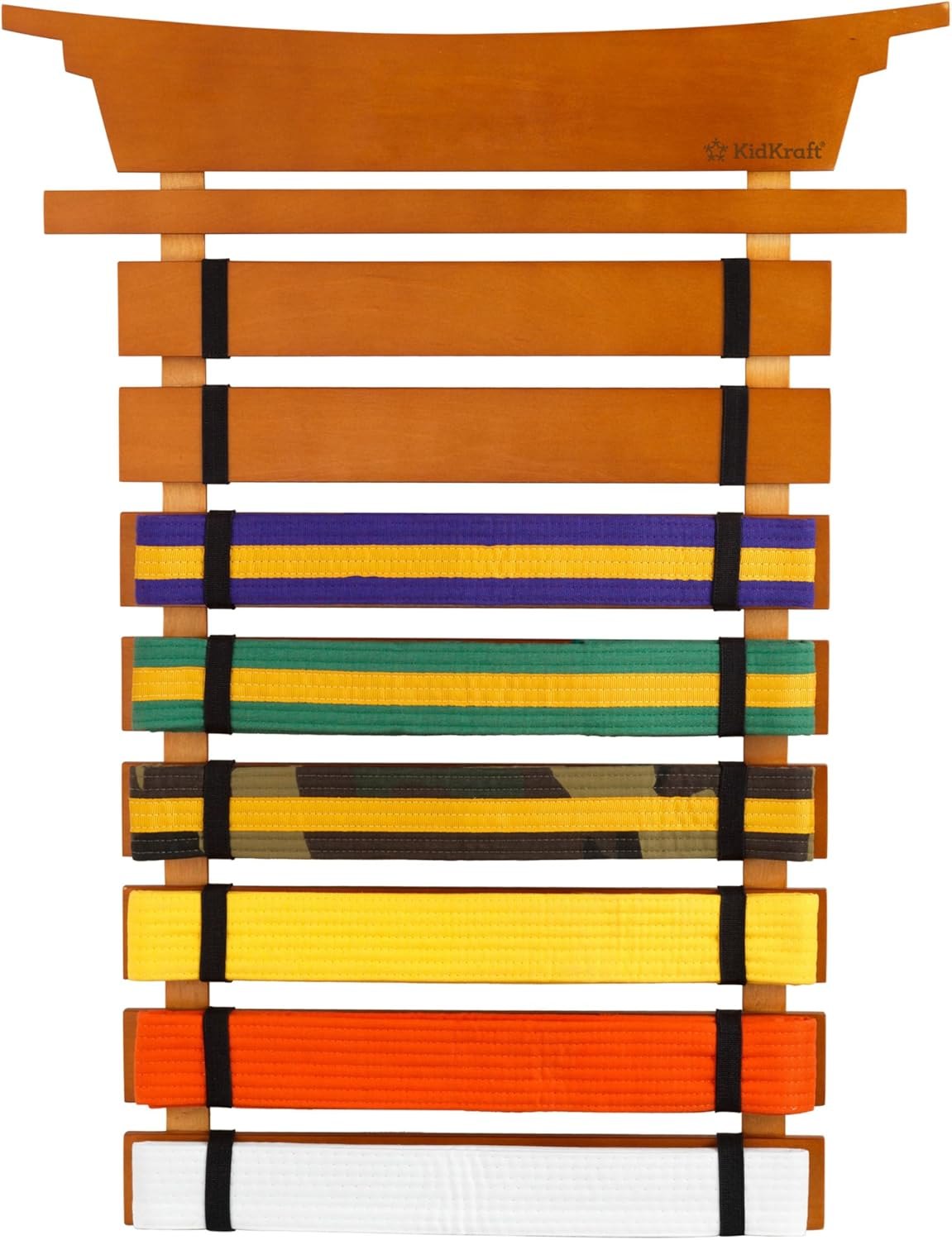 KidKraft Martial Arts Wooden Belt Holder Hanging Display for 8 Belts (Unpersonalized)
