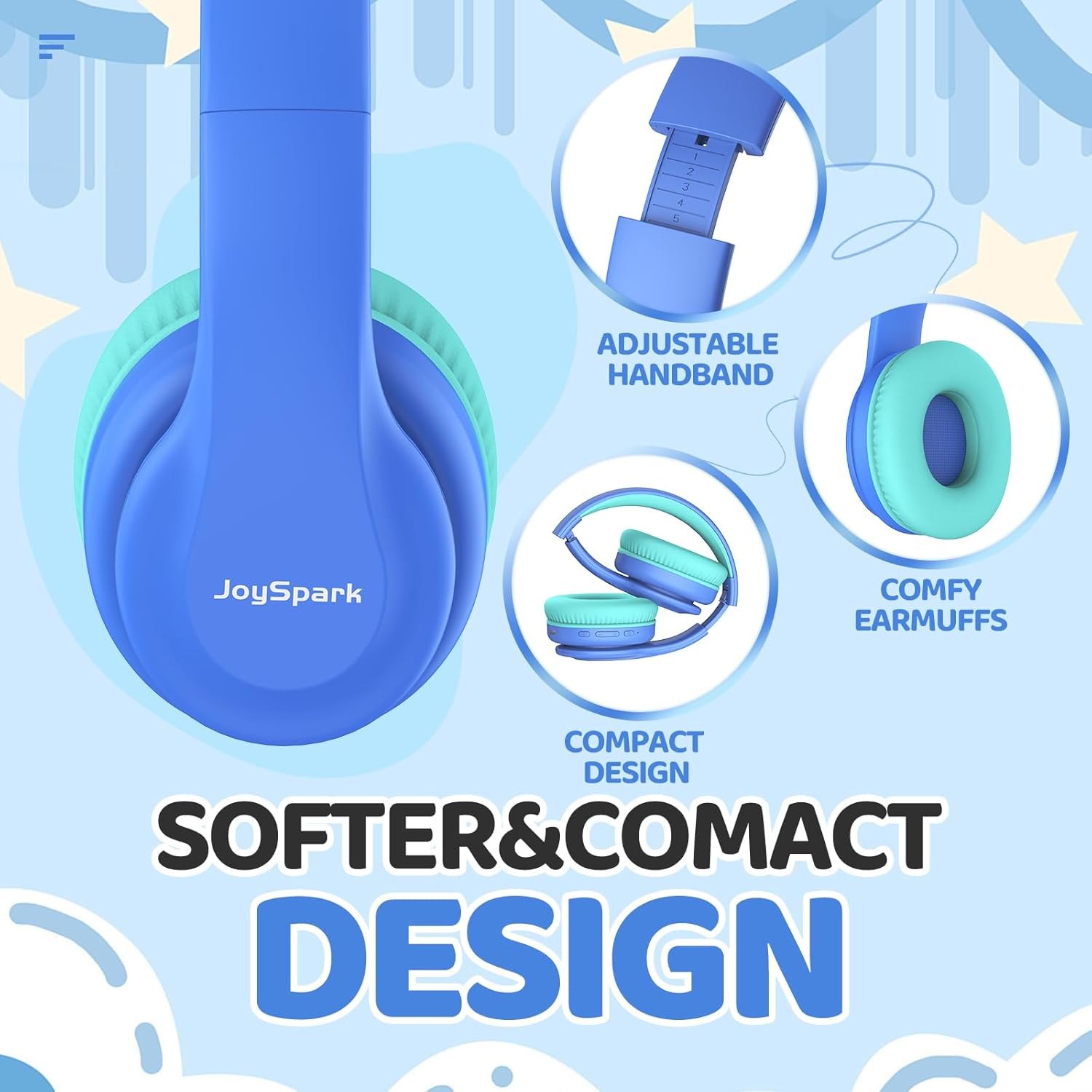 Kids Bluetooth Headphones, Lightweight Wireless Headphones for Kids, 85/94dB Volume Limited, 60 Hours Playtime, Bluetooth 5.3, Over-Ear Toddler Headsets with Built-in Mic-Blue Item Location: NSH-13-17-02 — photo 3