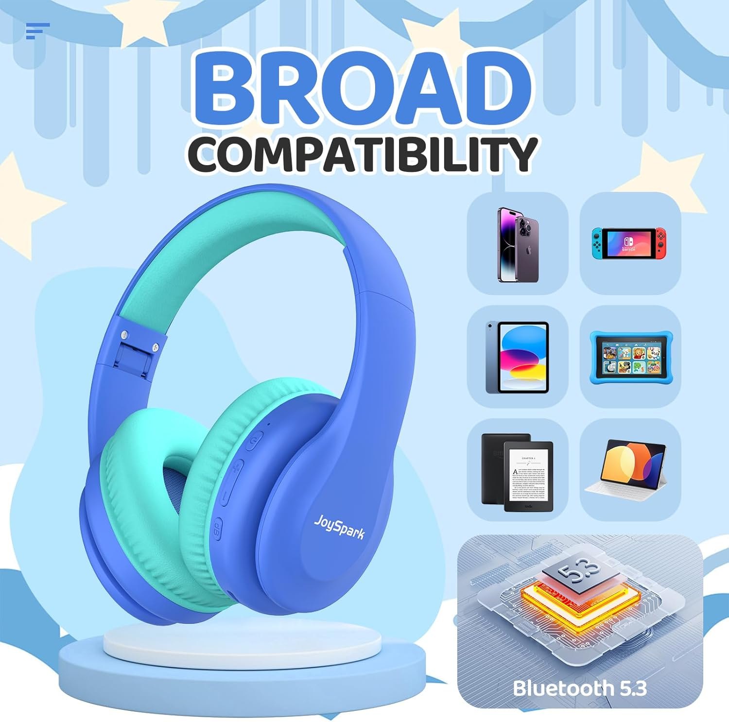 Kids Bluetooth Headphones, Lightweight Wireless Headphones for Kids, 85/94dB Volume Limited, 60 Hours Playtime, Bluetooth 5.3, Over-Ear Toddler Headsets with Built-in Mic-Blue Item Location: NSH-13-17-02 — photo 5