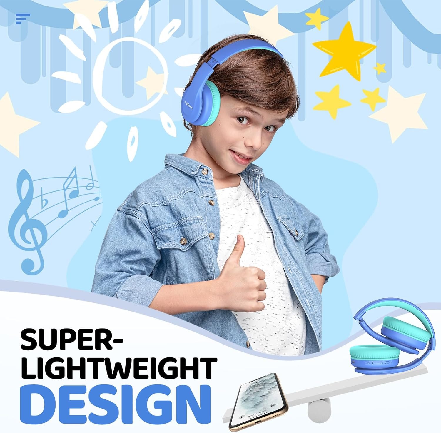 Kids Bluetooth Headphones, Lightweight Wireless Headphones for Kids, 85/94dB Volume Limited, 60 Hours Playtime, Bluetooth 5.3, Over-Ear Toddler Headsets with Built-in Mic-Blue Item Location: NSH-13-17-02 — photo 6
