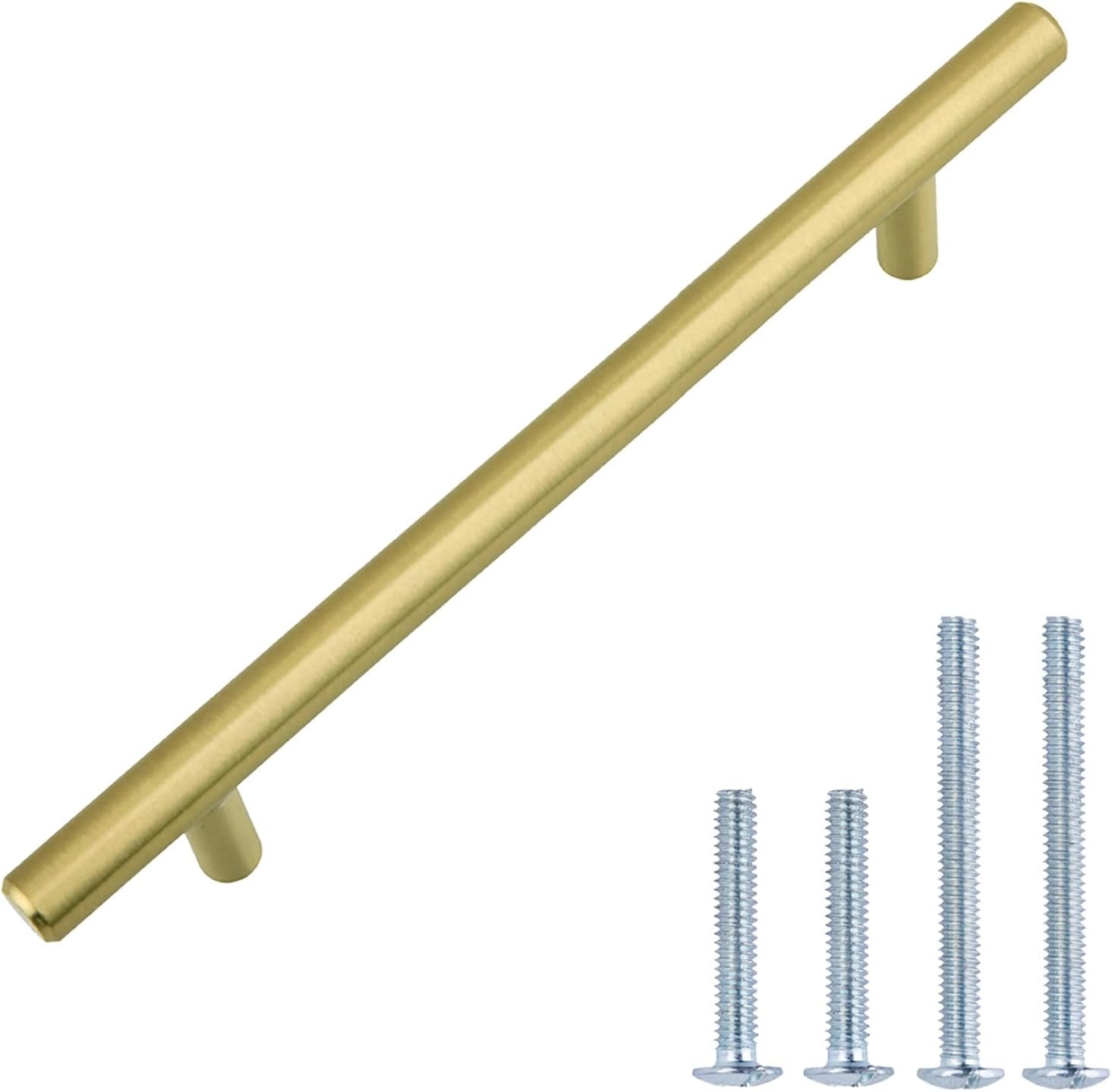 Amazon Basics Euro Bar Cabinet Handle (1/2-inch Diameter), 7.38-inch Length (5-inch Hole Center), Golden Champagne, 25-pack 7.38 in Length (5 in Hole Center) Golden Champagne 25