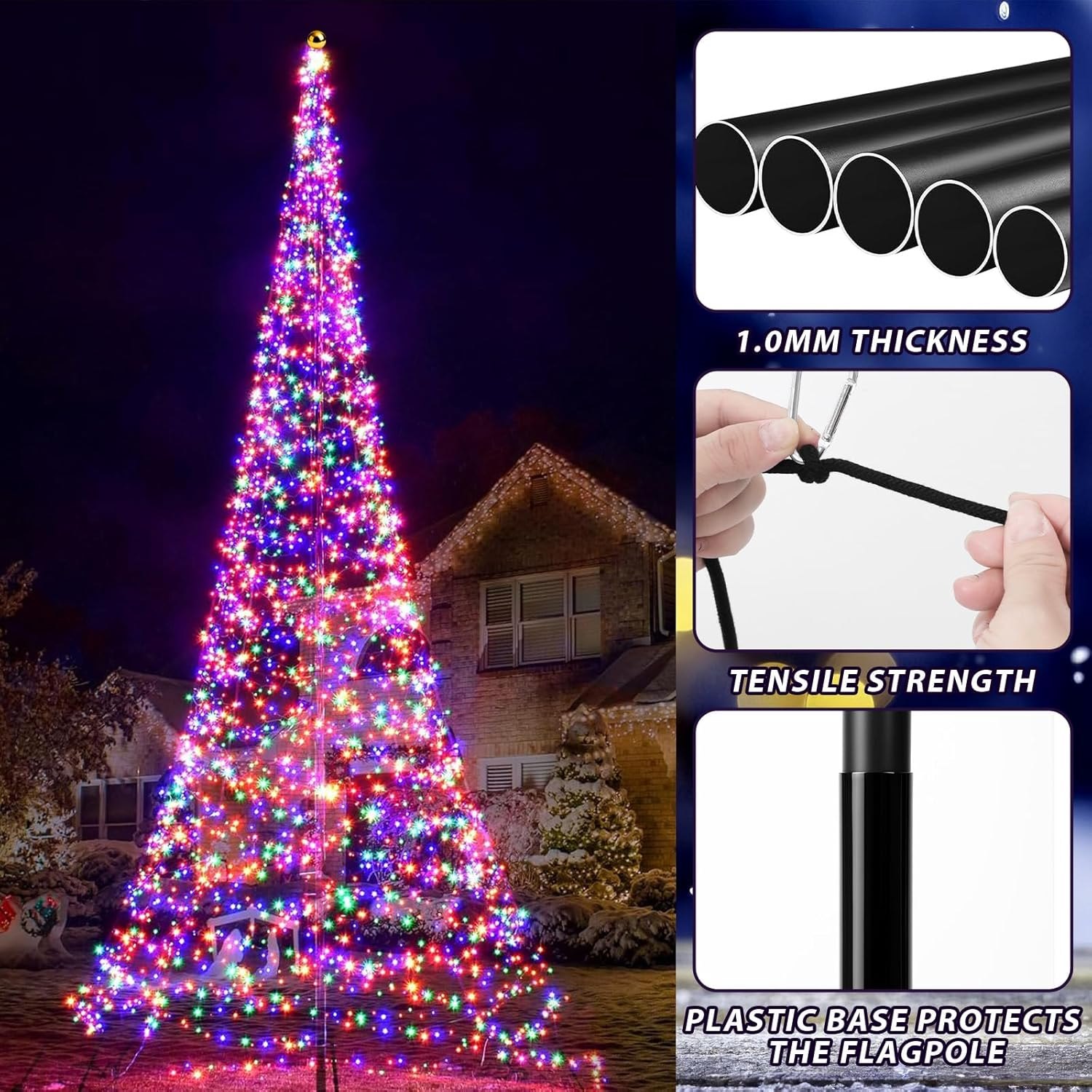 Creative Flagpole Set Include 25 ft Versatile Sectional Flagpole with Mega Topper Light Hook a Topper Decoration and Storage Bag for Outdoor Christmas Trees Display — photo 2