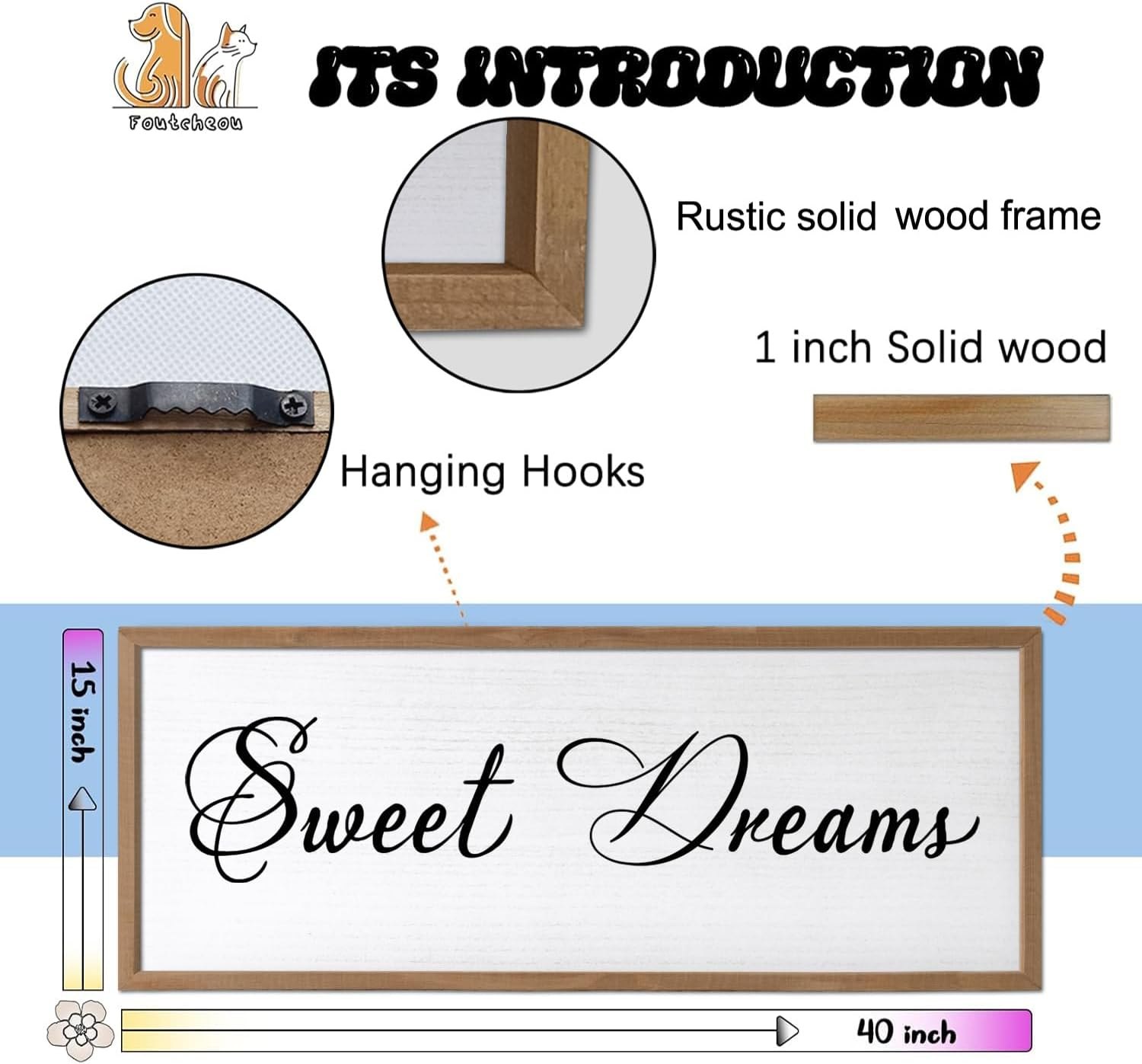 Sweet Dreams Wall Decor Above Bed 40x15 Inch Large Master Bedroom Hanging Wood Rustic Framed Farmhouse Sweet Dreams Sign Guest Room Aesthetic And Minimalist Over Bed Wall Art?Wood? Wood Frame 40"L x 15"W Sweet Dream
