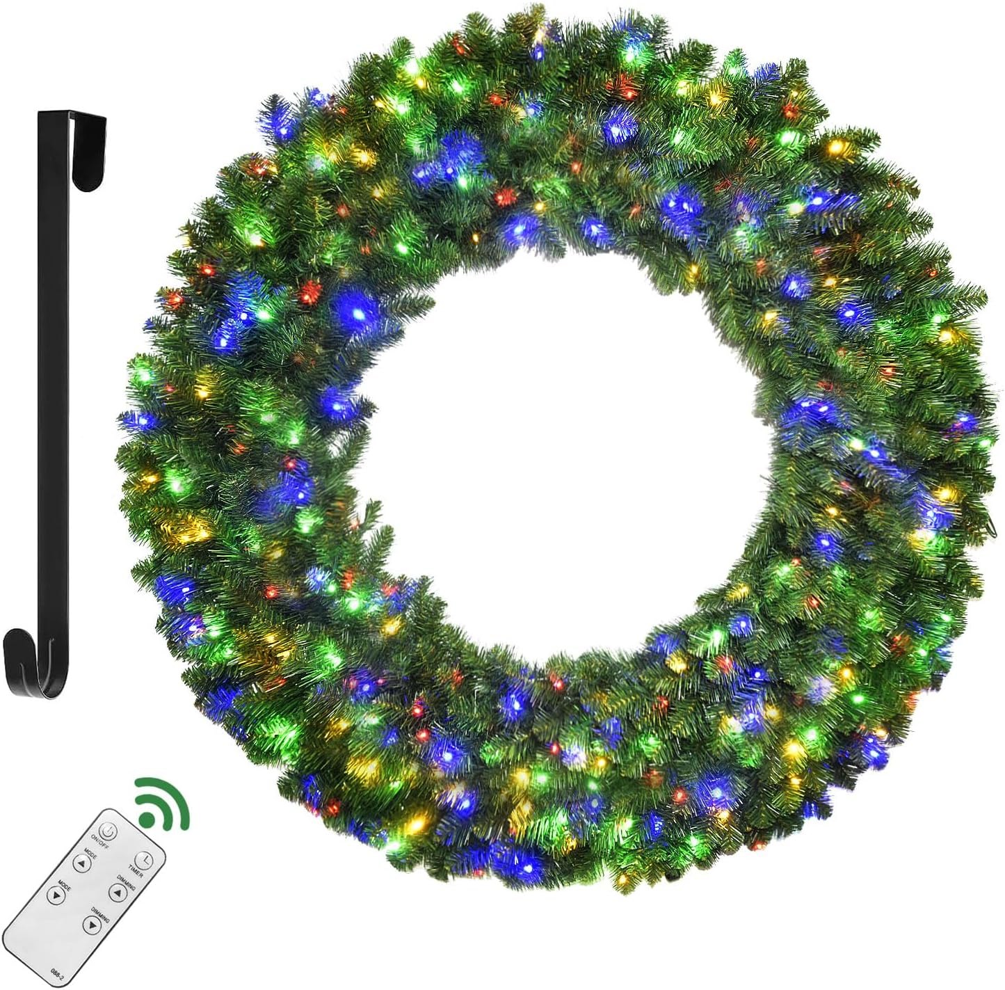 Large 48in Large Christmas Outdoor Wreath - HOYECHI Christmas Lighted Wreaths Holiday Decor, Outdoor Wreath Outdoor with 210 Colorful LEDs,714 PVC Tips, Metal Hook, 9 Wreath - Functions, Timer, Power Plug-in, Remote Controls 48 HOYECHI Inch Lighted Holiday Decor, Outdoor Wreath with 210 Colorful LEDs,714 PVC Tips, Metal Hook, 9 Functions, Timer, Power Plug- in, Remote Controls 48 Inch