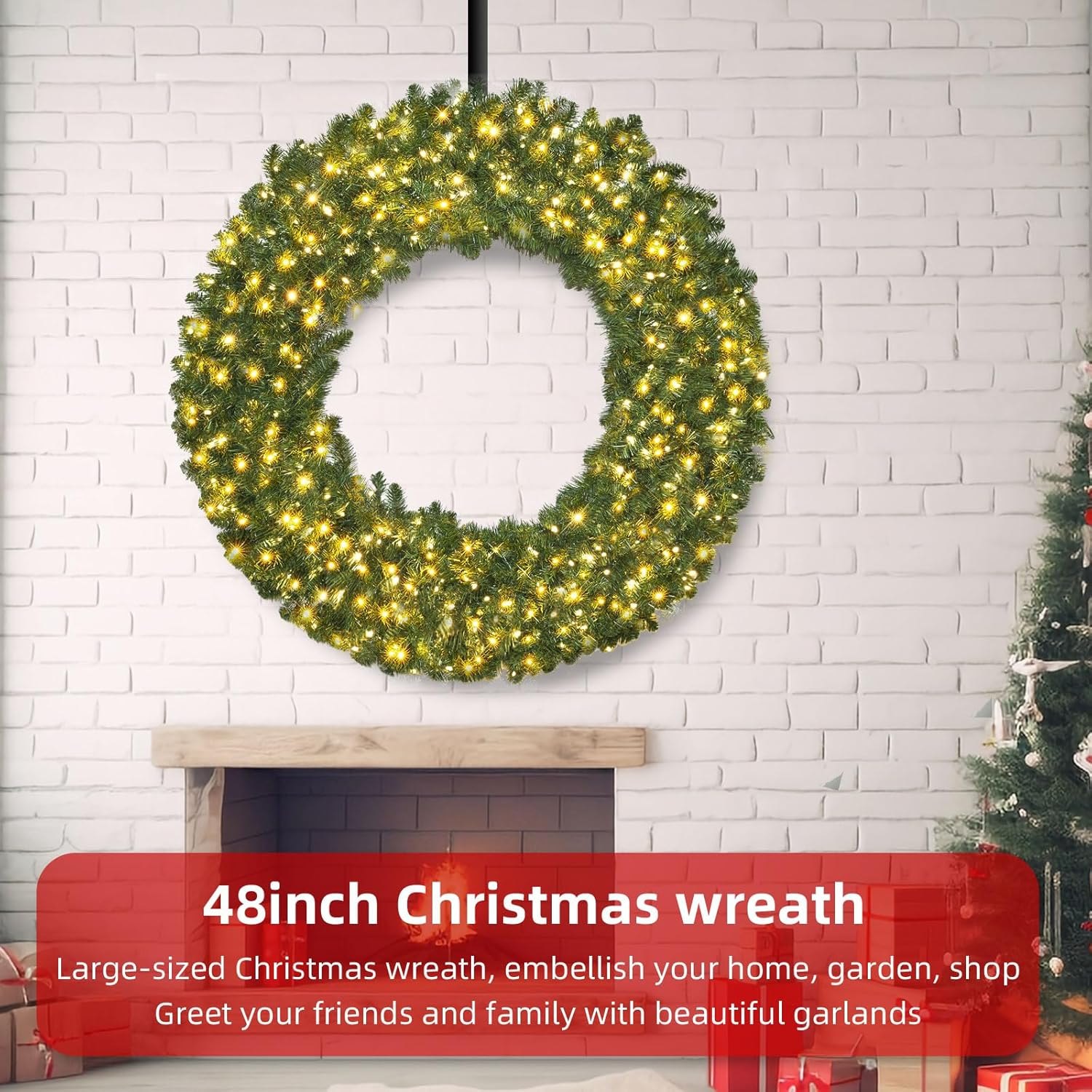 Large 48in Large Christmas Outdoor Wreath - HOYECHI Christmas Lighted Wreaths Holiday Decor, Outdoor Wreath Outdoor with 210 Colorful LEDs,714 PVC Tips, Metal Hook, 9 Wreath - Functions, Timer, Power Plug-in, Remote Controls 48 HOYECHI Inch Lighted Holiday Decor, Outdoor Wreath with 210 Colorful LEDs,714 PVC Tips, Metal Hook, 9 Functions, Timer, Power Plug- in, Remote Controls 48 Inch — photo 2