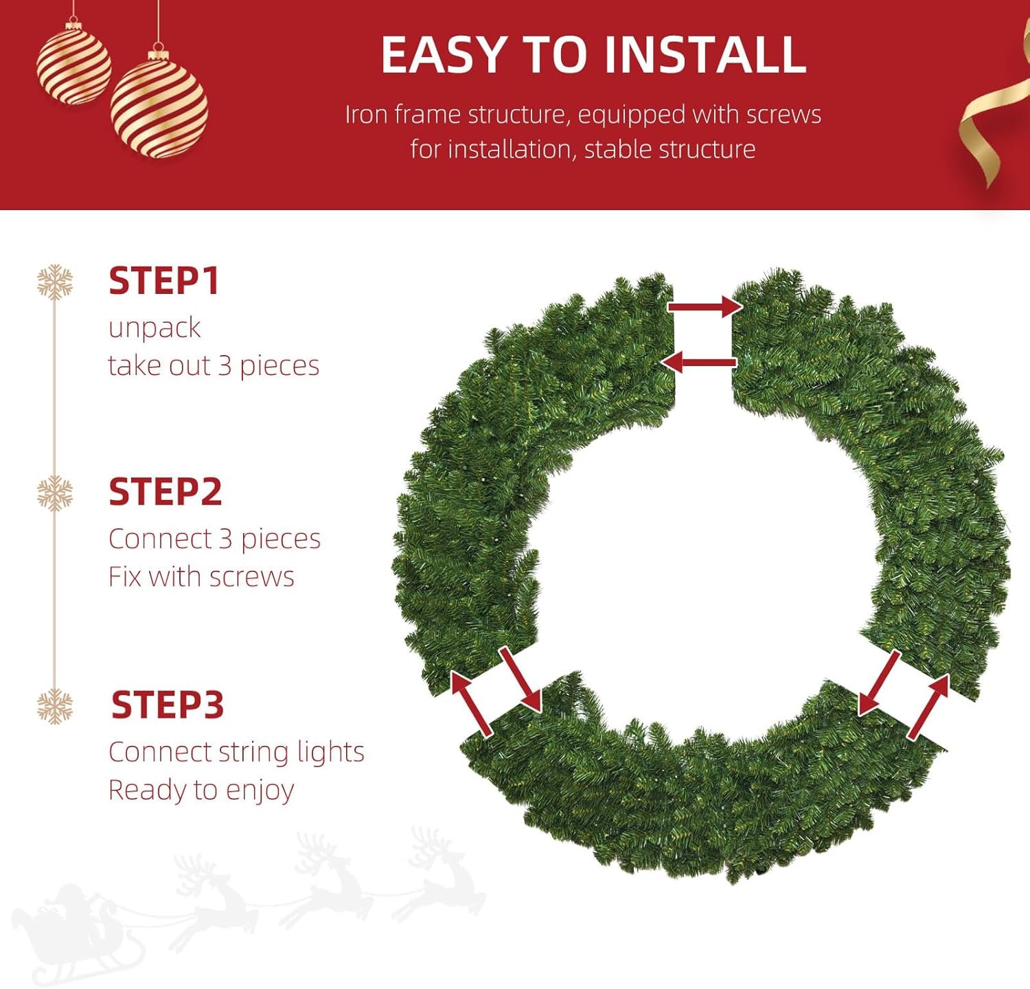 Large 48in Large Christmas Outdoor Wreath - HOYECHI Christmas Lighted Wreaths Holiday Decor, Outdoor Wreath Outdoor with 210 Colorful LEDs,714 PVC Tips, Metal Hook, 9 Wreath - Functions, Timer, Power Plug-in, Remote Controls 48 HOYECHI Inch Lighted Holiday Decor, Outdoor Wreath with 210 Colorful LEDs,714 PVC Tips, Metal Hook, 9 Functions, Timer, Power Plug- in, Remote Controls 48 Inch — photo 5
