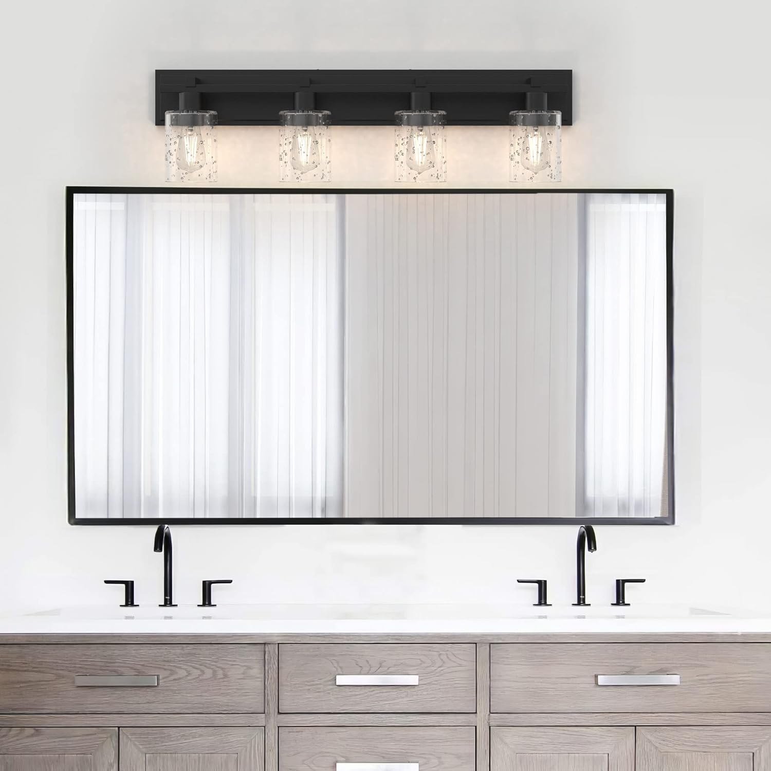 Espird Bathroom Vanity Light, 4 Light Matte Black Light Fixture with Thickened Seeded Glass Shade, 33 inch Modern Wall Sconce,Vanity Light Over Mirror for Bathroom — photo 6