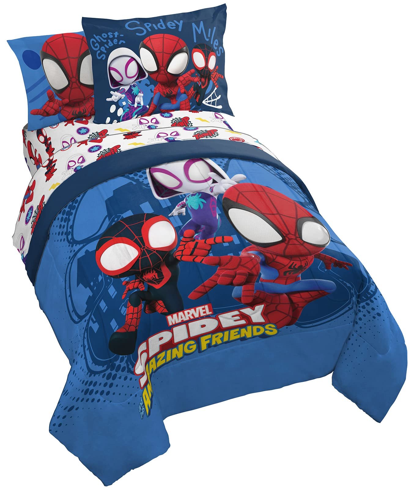 Jay Franco Marvel Spidey and His Amazing Friends Team Spidey 7 Piece Full Size Bed Set - Includes Comforter & Sheet Set Bedding - Super Soft Fade Resistant Microfiber (Official Marvel Product) Item Location: NSH-12-14-01