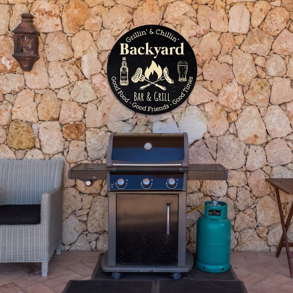 MeMate Metal Backyard Bar & Grill Signs, Grilling Sign Outdoor Decor, 18 inches Large Metal Signs for Kitchen Decor, Outdoor Plaques for BBQ Zone, Backyard, Patio Rustic Decorations for Man Cave (02) — photo 4